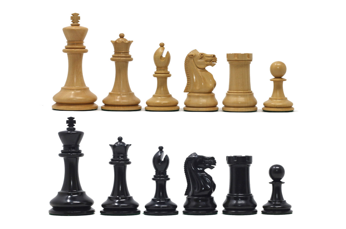 Jaques Zukertort 1875 Reproduction Library 3.5" Chessmen in Natural Boxwood/Ebony