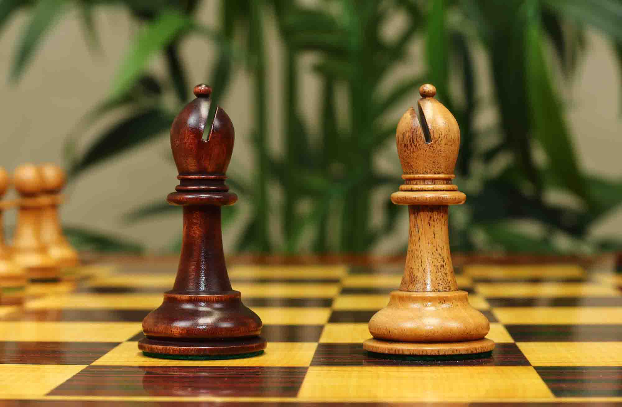 17th Olympiad Havana 1966 Circa Reproduction 3.78" Staunton Chessmen Distressed/Mahogany Stained Boxwood