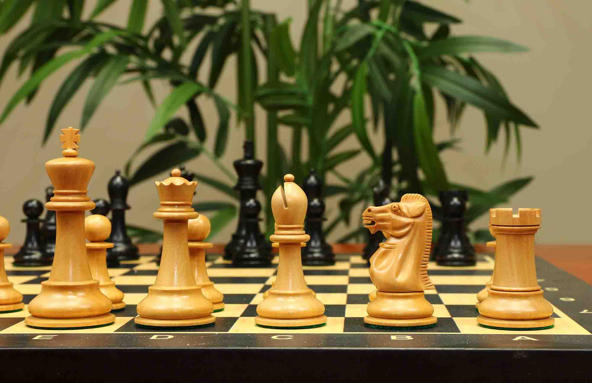 17th Olympiad Havana 1966 Circa Reproduction 3.78" Staunton Chessmen Natural/Ebonised Boxwood