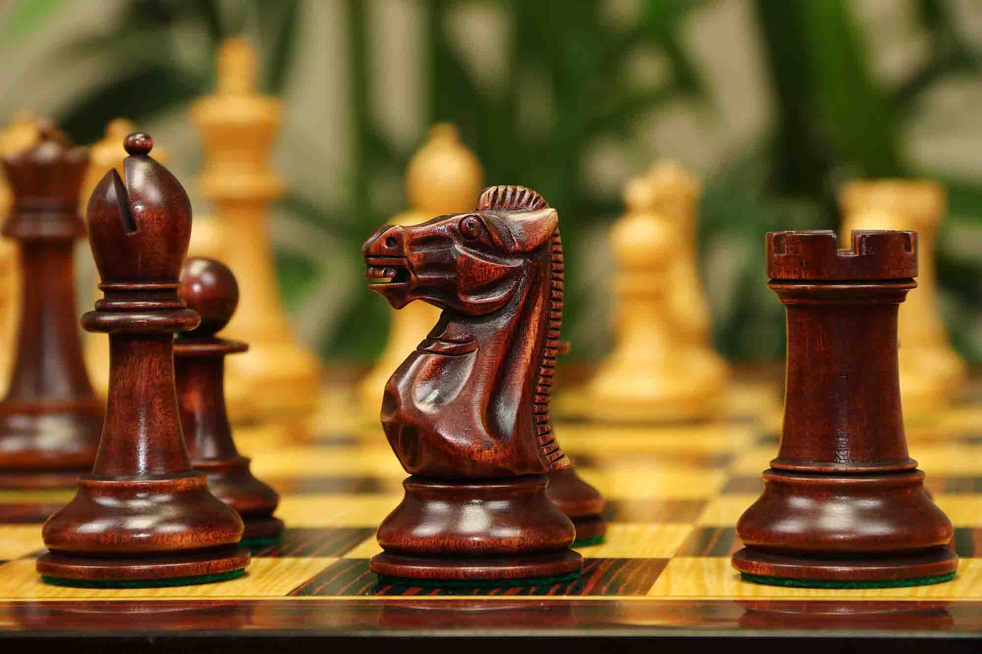 17th Olympiad Havana 1966 Circa Reproduction 3.78" Staunton Chessmen Natural/Mahogany Stained Boxwood