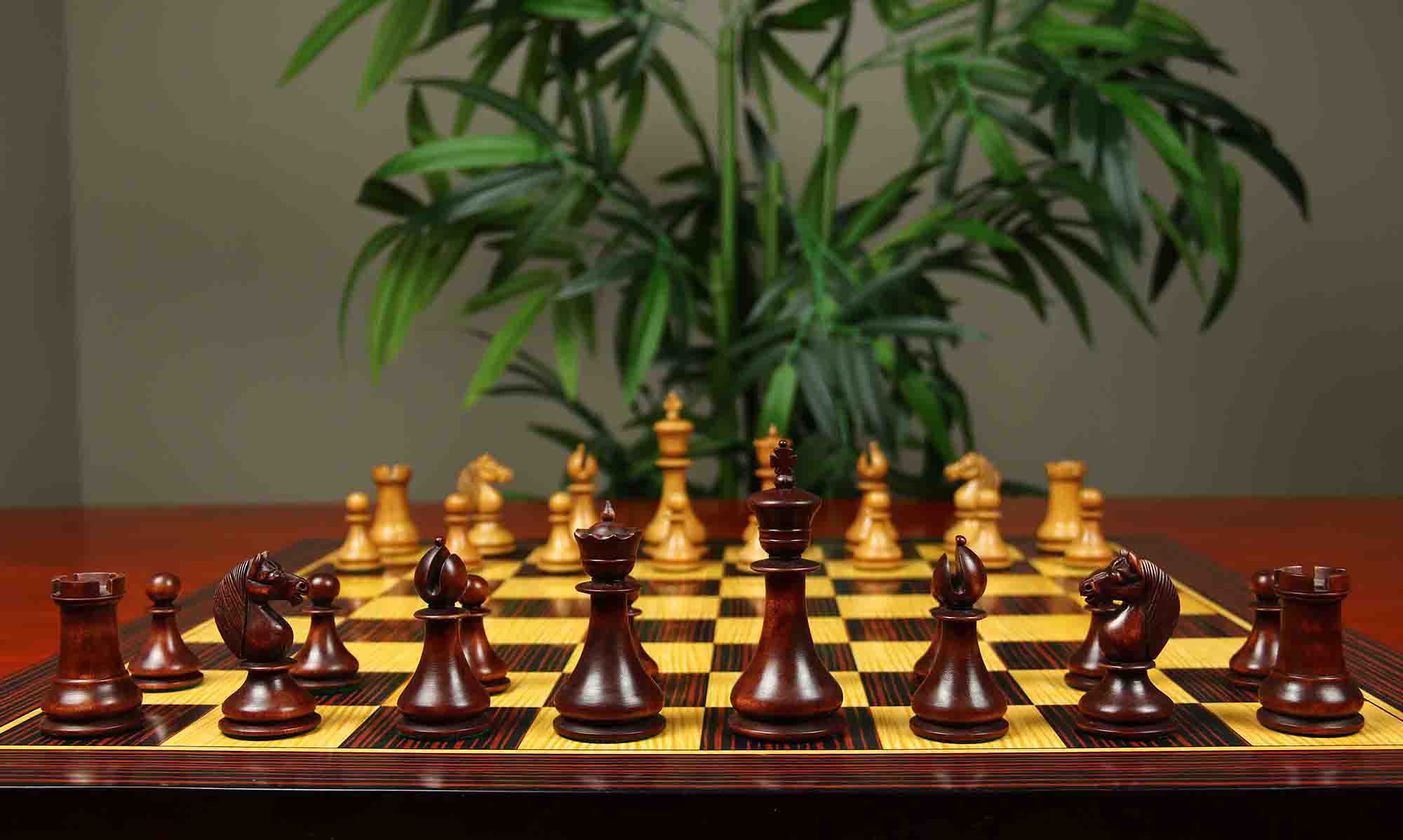 1830 Dublin Style Reproduced Historical Chess Set - 3.75" King Height in Distressed & Mahogany Stained Boxwood