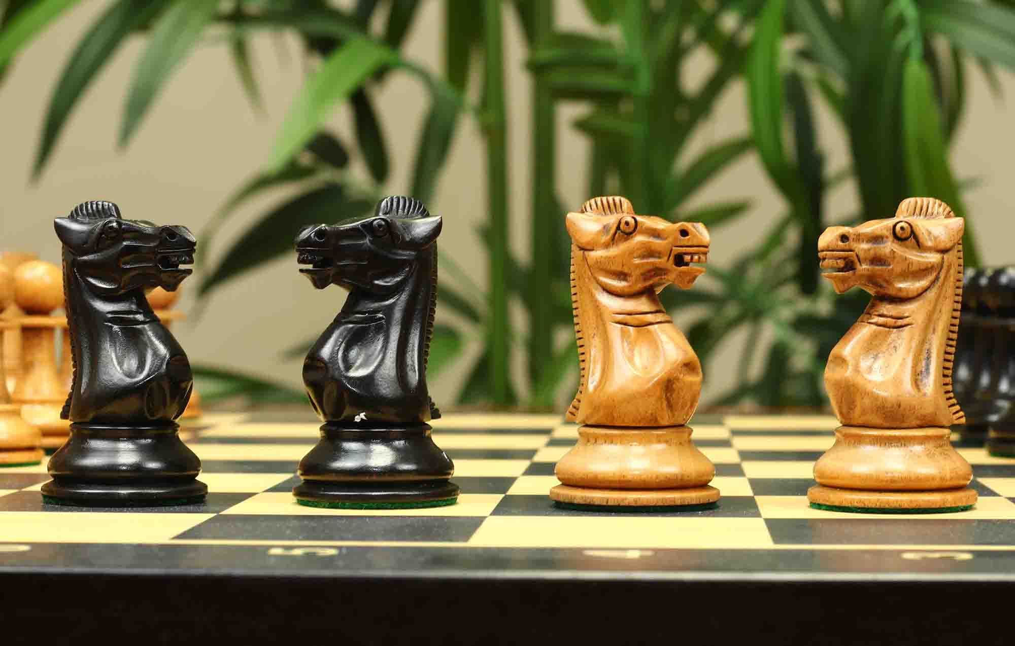 17th Olympiad Havana 1966 Circa Reproduction 3.78" Staunton Chessmen Distressed/Ebonised Boxwood