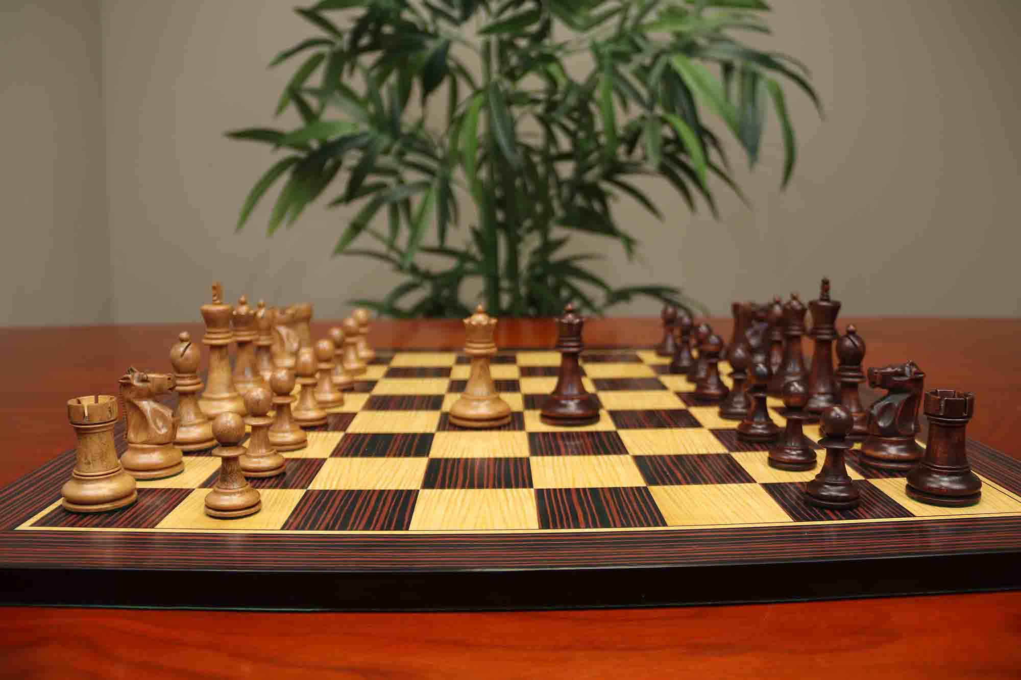 Fischer-Spassky / 1972 World Championship 3.75" Distressed Boxwood/Mahogany Stained Chessmen