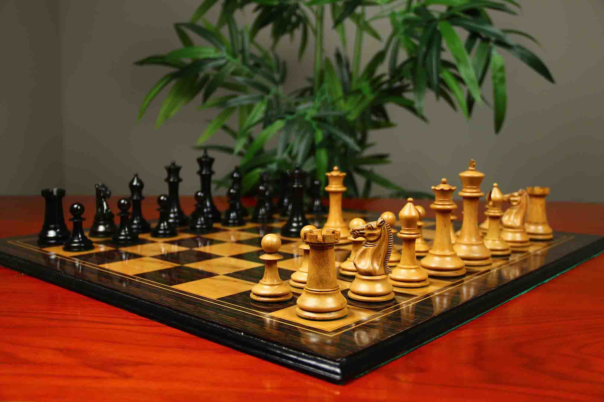 1851-52 Early 2880 Jaques of London Reproduced Vintage 4.4" Chess set Distressed Boxwood/Ebony Wood wood