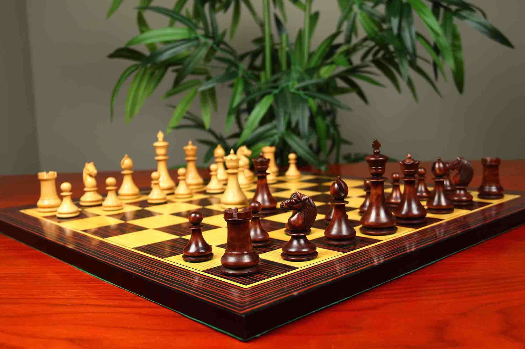 1830 Dublin Style Reproduced Historical Chess Set - 3.75" King Height in Natural & Mahogany Stained Boxwood