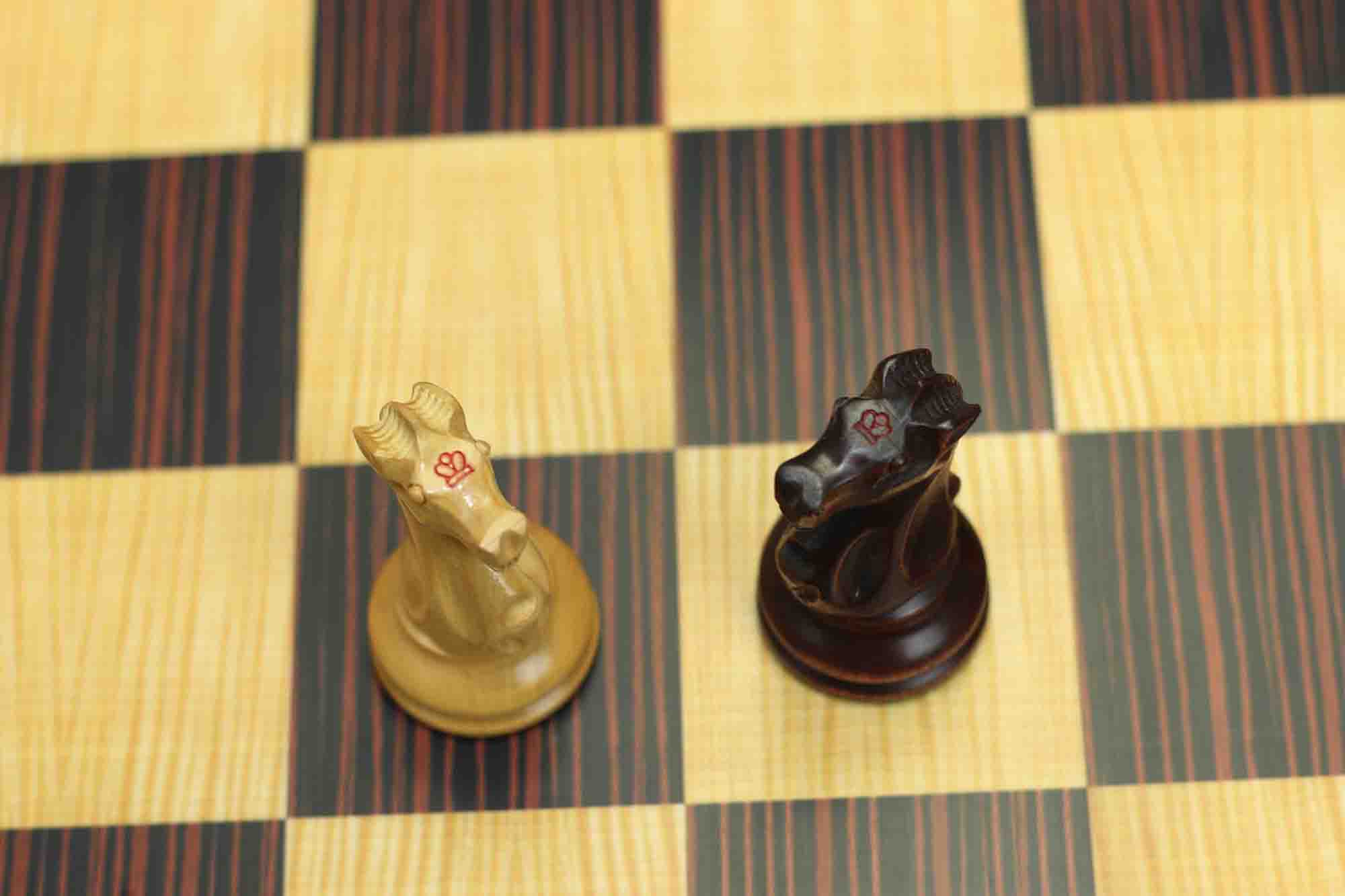 Fischer-Spassky / 1972 World Championship 3.75" Natural Boxwood/Mahogany Stained Chessmen