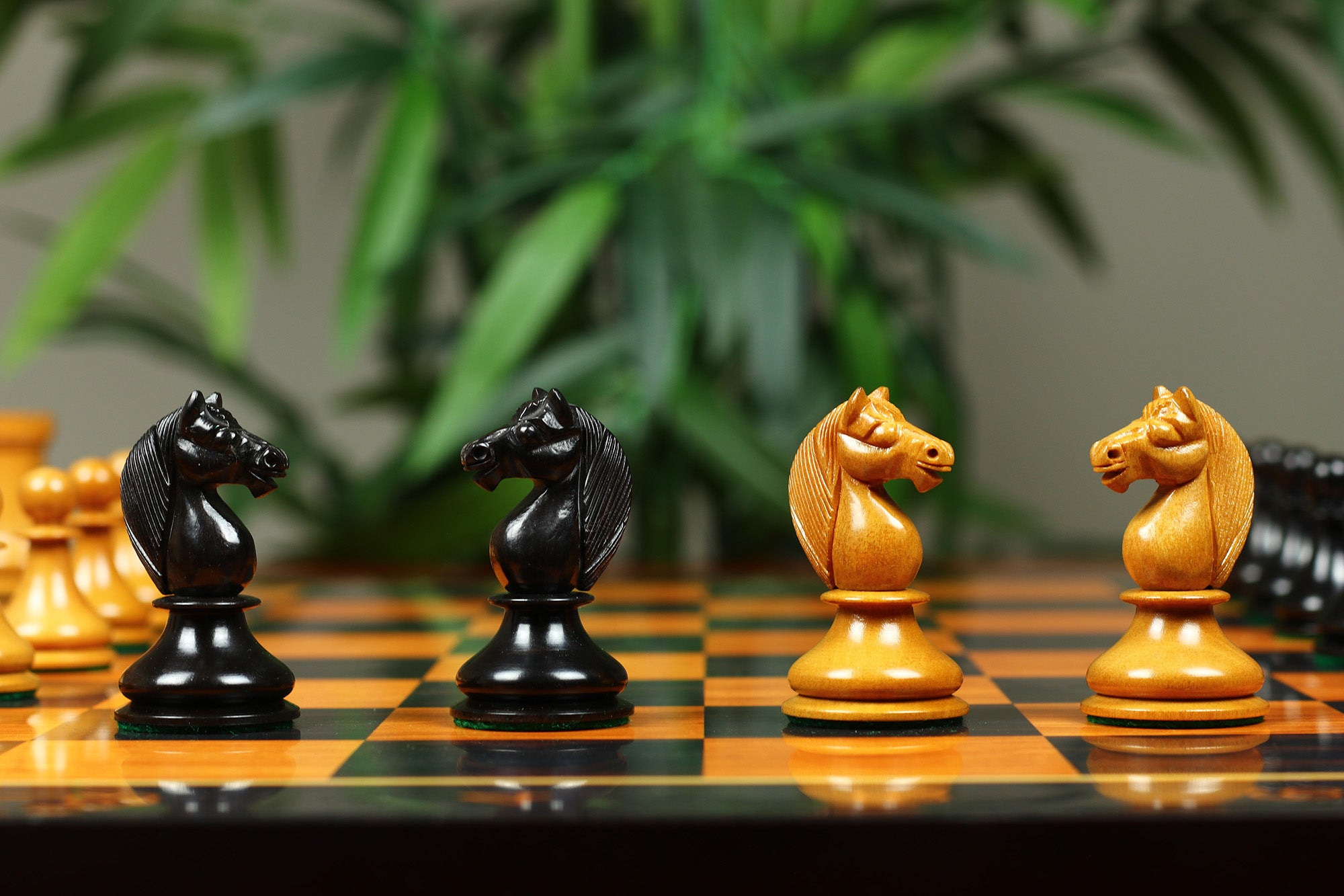 1830 Dublin Style Reproduced Historical Chess Set - 3.75" King Height in Antiqued Boxwood & Ebony Wood