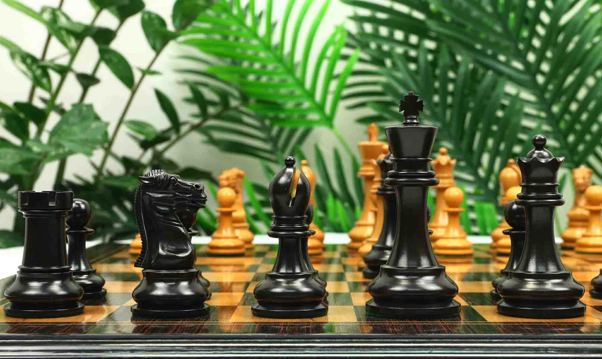 Reproduction BCC 1900-01 Edition Staunton Stroud Club Size 4.4" Antiqued Boxwood & Ebony Chessmen