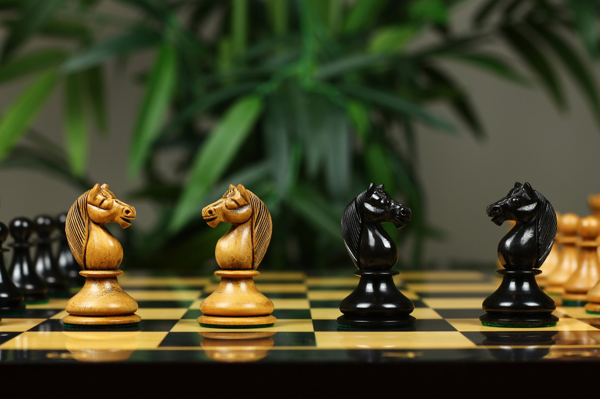 1830 Dublin Style Reproduced Historical Chess Set - 3.75" King Height in Distressed Boxwood & Ebony Wood