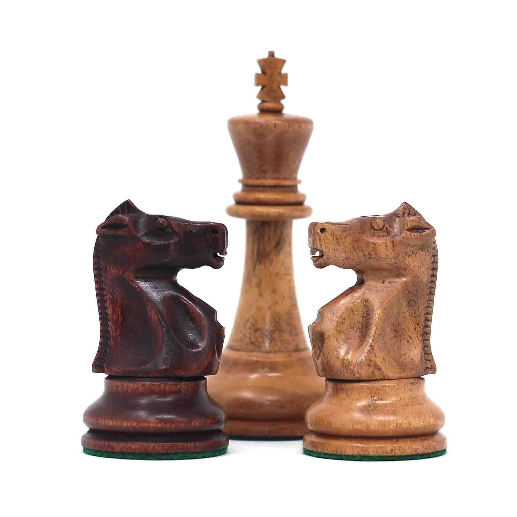 Fischer-Spassky / 1972 World Championship 3.75" Distressed Boxwood/Mahogany Stained Chessmen