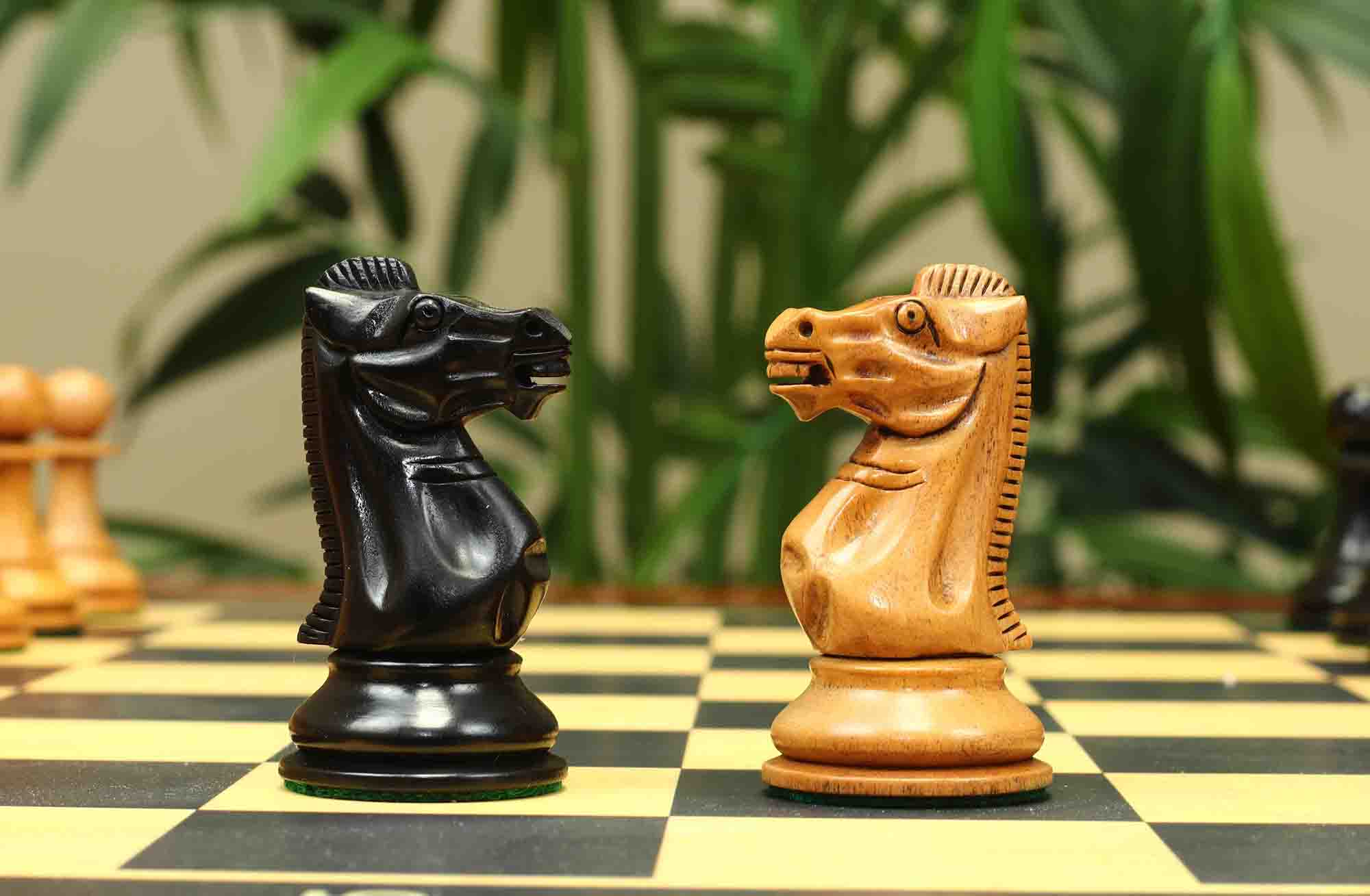 17th Olympiad Havana 1966 Circa Reproduction 3.78" Staunton Chessmen Distressed/Ebonised Boxwood