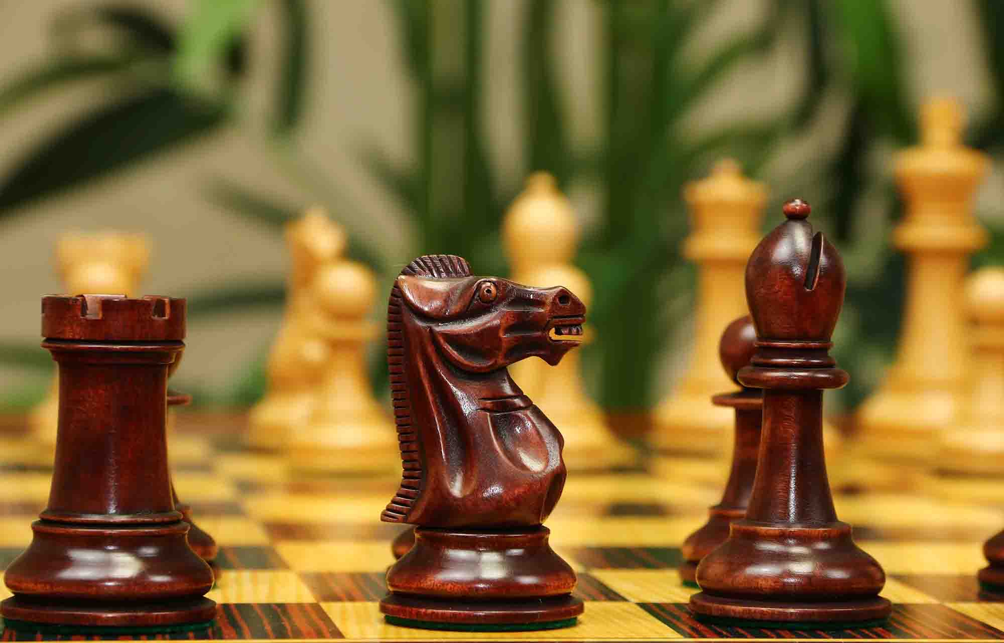 17th Olympiad Havana 1966 Circa Reproduction 3.78" Staunton Chessmen Natural/Mahogany Stained Boxwood