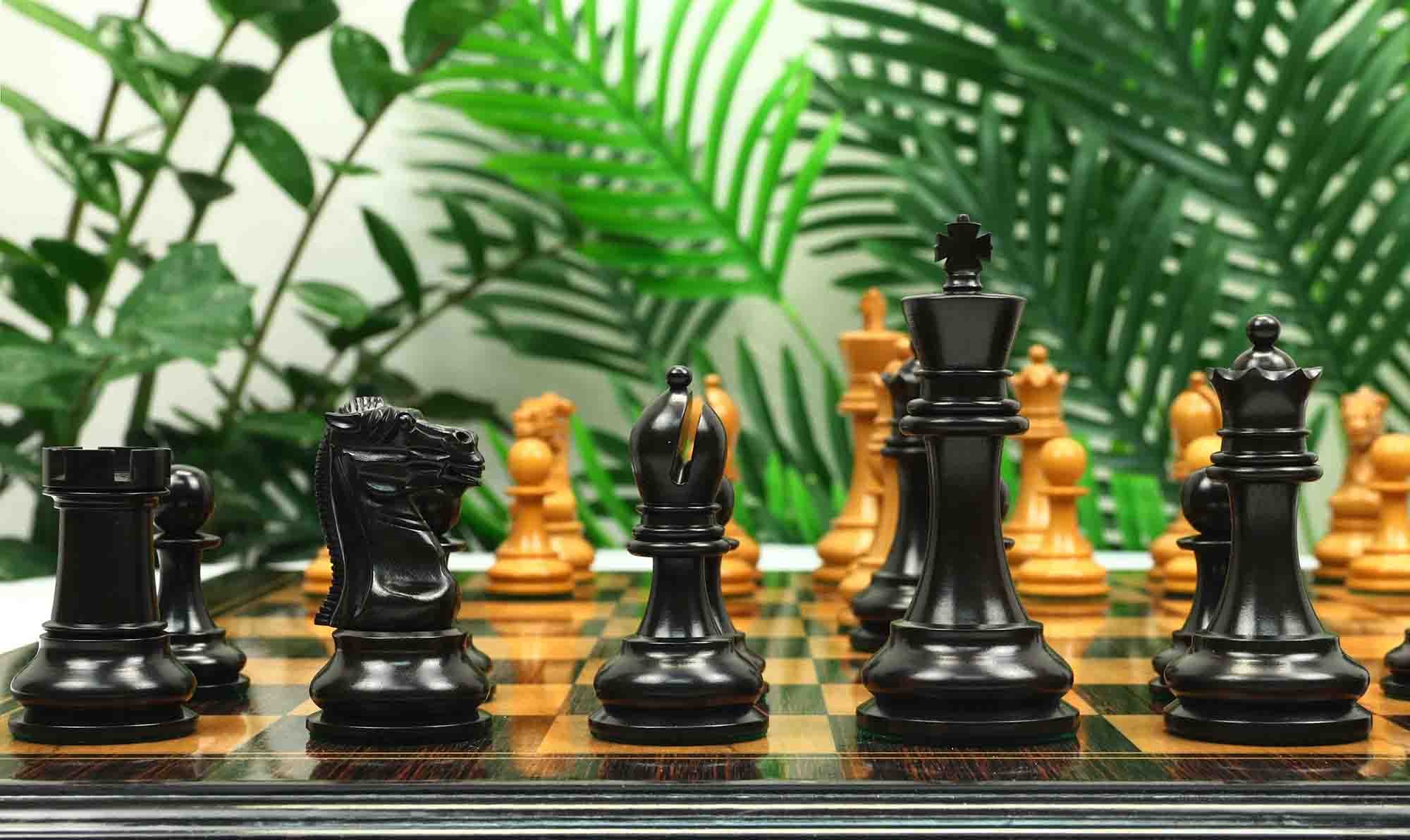 Reproduction BCC 1900-01 Edition Staunton Stroud Club Size 4.4" Antiqued Boxwood & Ebony Chessmen