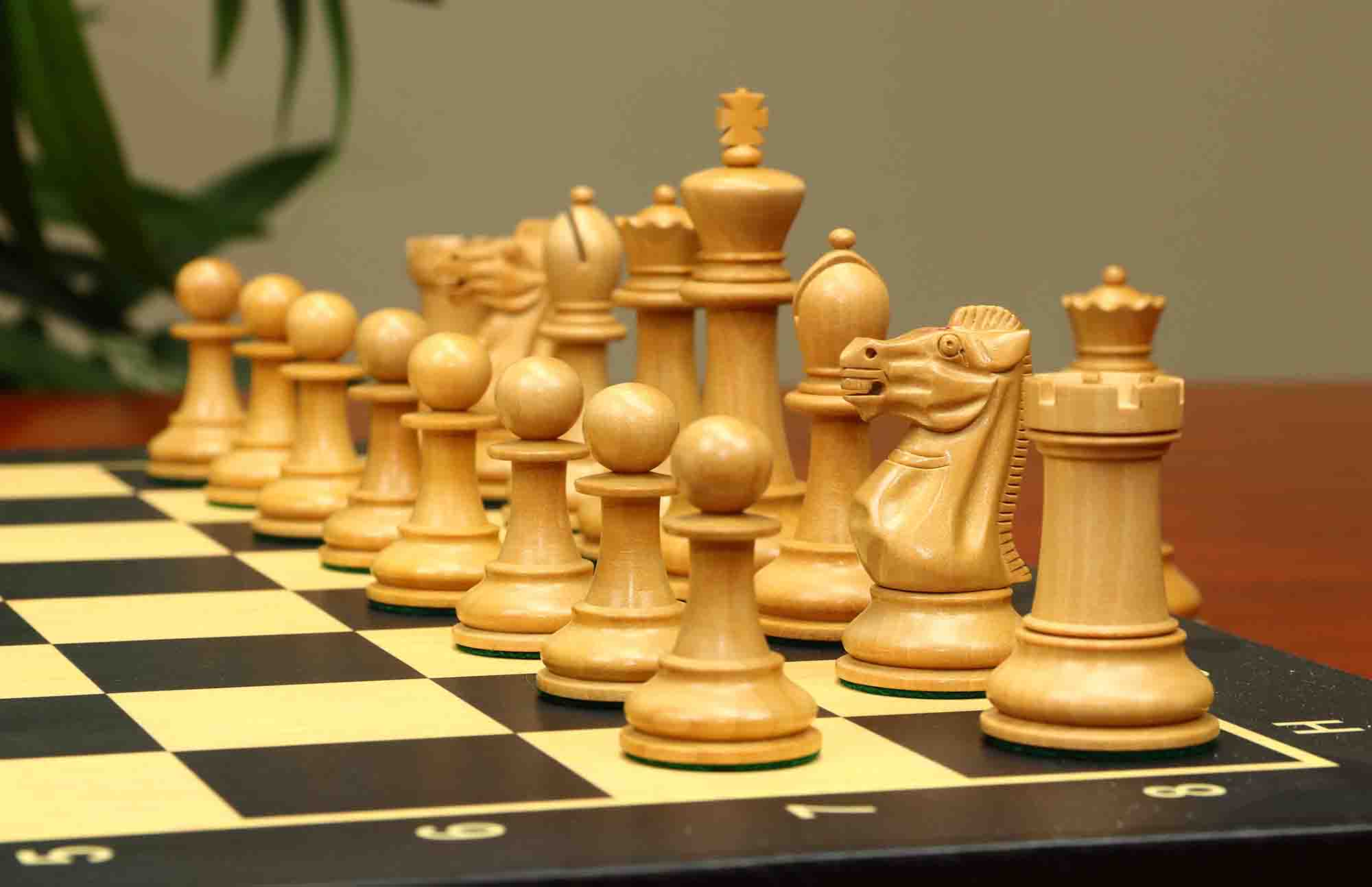 17th Olympiad Havana 1966 Circa Reproduction 3.78" Staunton Chessmen Natural/Ebonised Boxwood