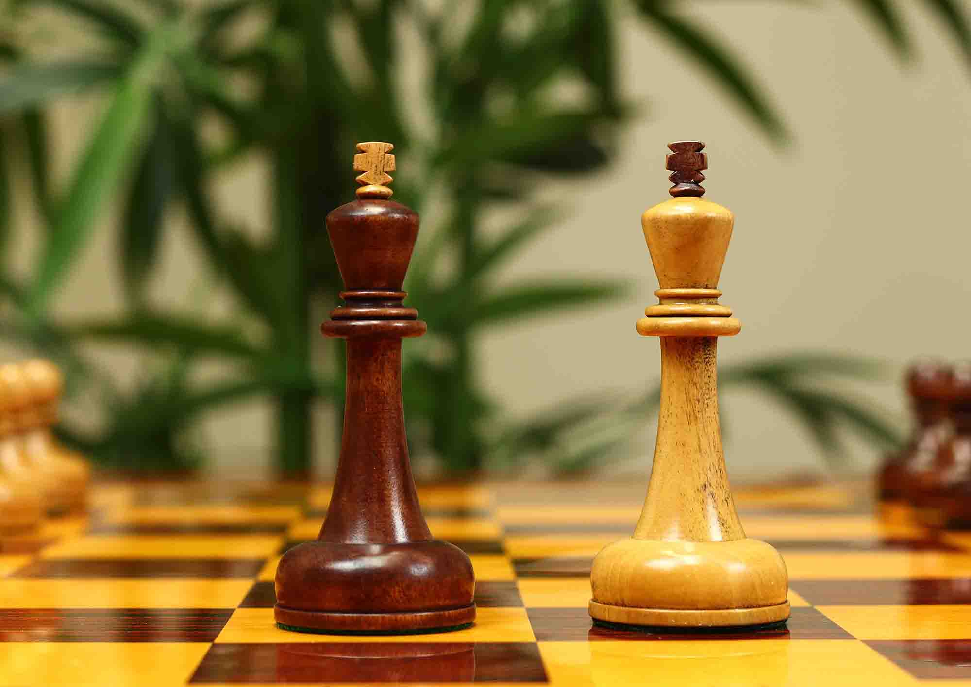 1962 Soviet Championship Historical Reproduced Tal Chess set 4" - Distressed and Mahogany Stained Boxwood