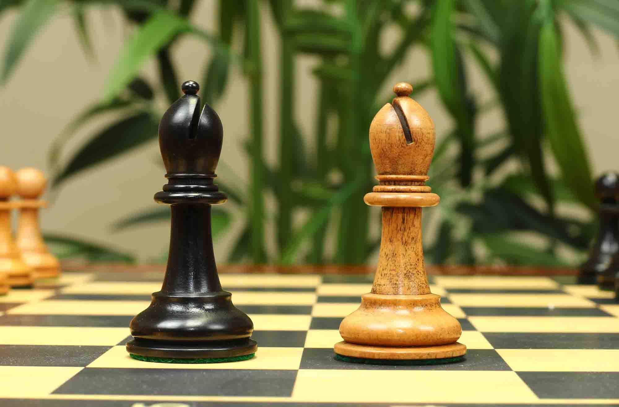 17th Olympiad Havana 1966 Circa Reproduction 3.78" Staunton Chessmen Distressed/Ebonised Boxwood