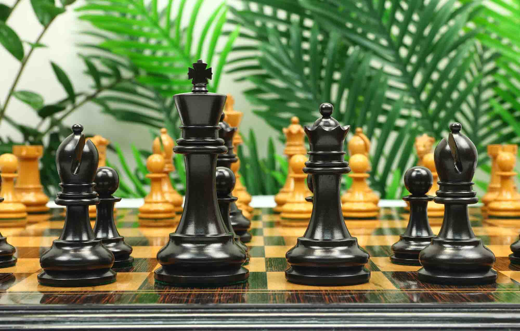 Reproduction BCC 1900-01 Edition Staunton Stroud Club Size 4.4" Antiqued Boxwood & Ebony Chessmen