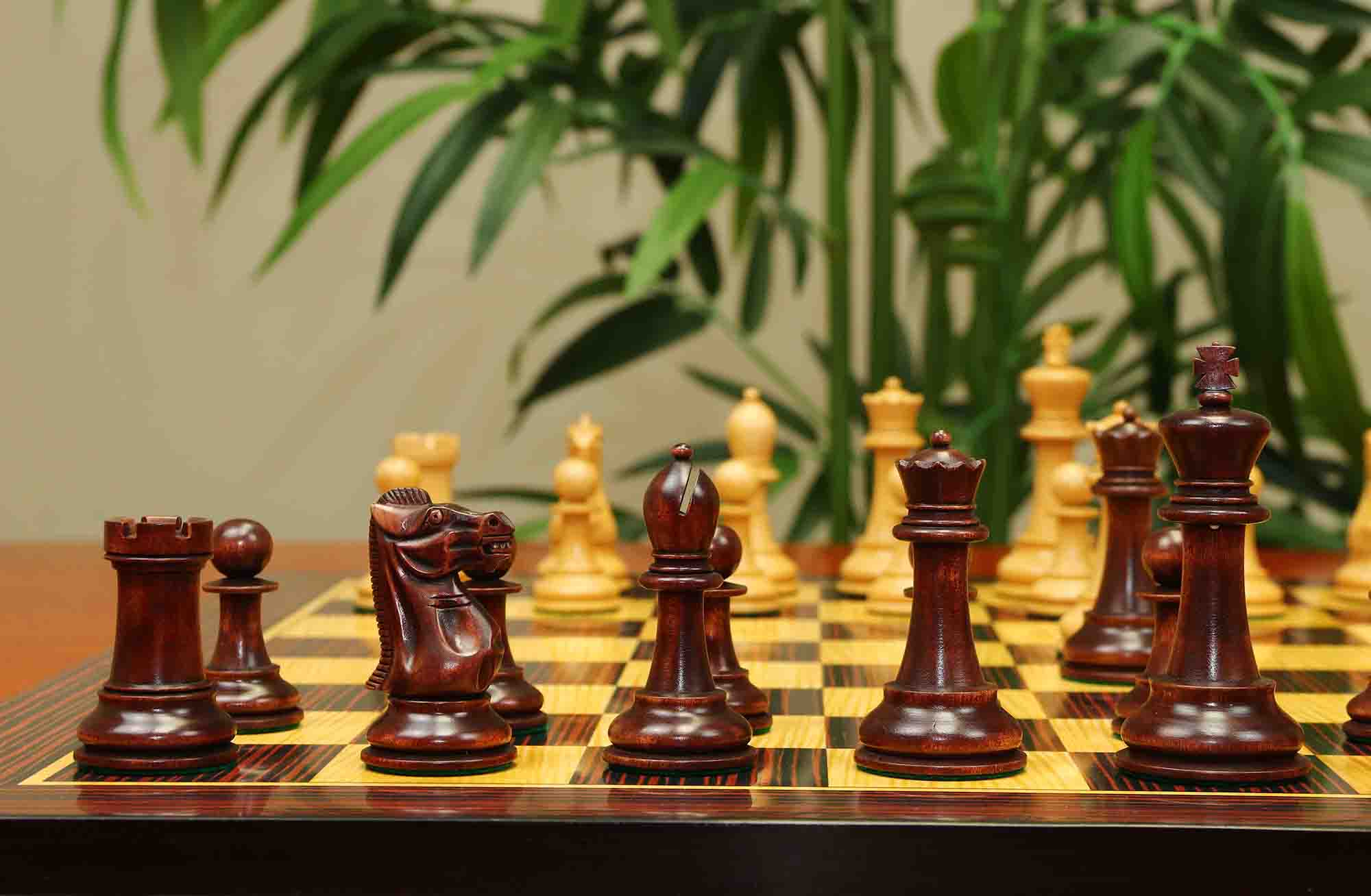 17th Olympiad Havana 1966 Circa Reproduction 3.78" Staunton Chessmen Natural/Mahogany Stained Boxwood