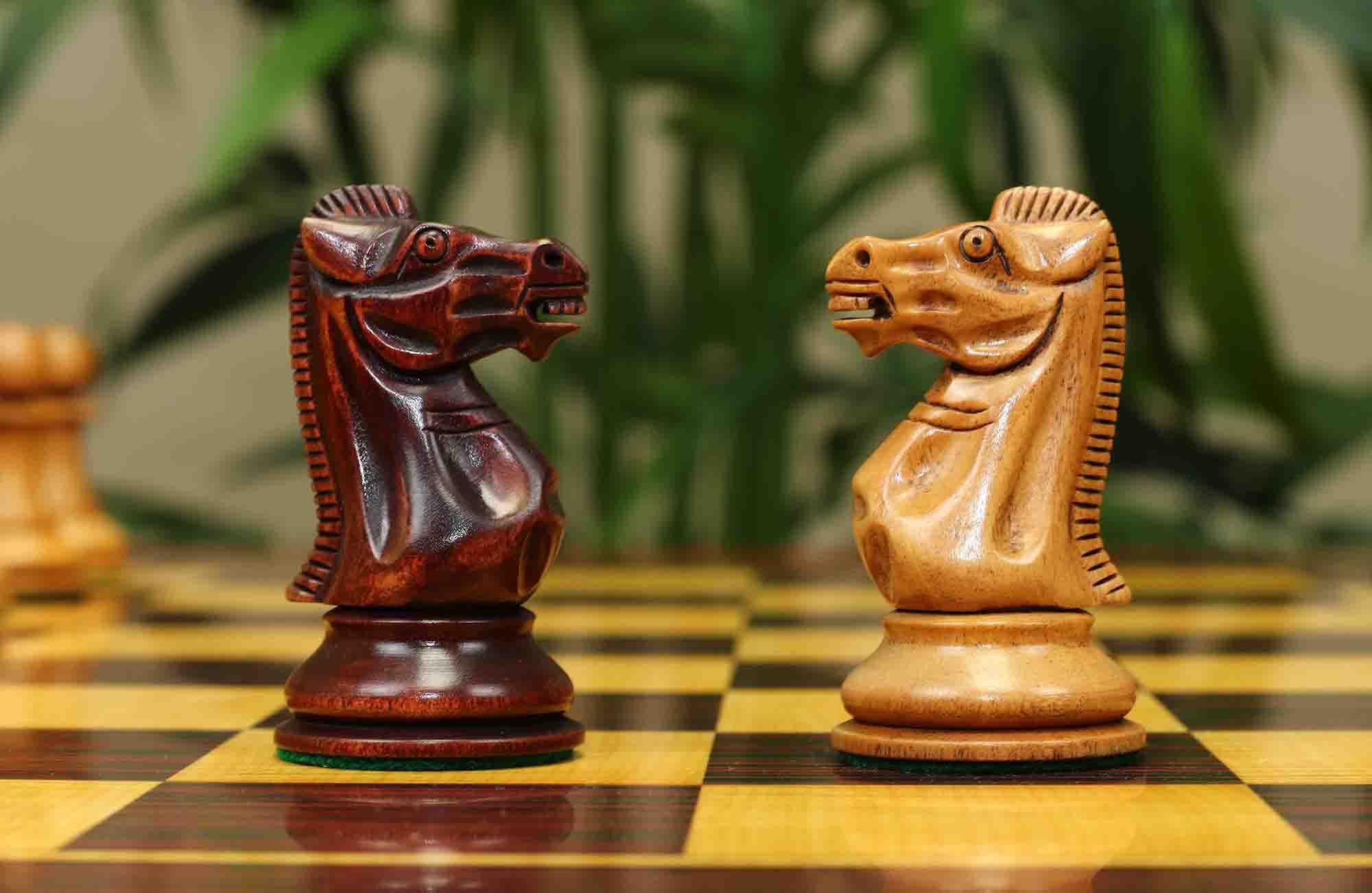 17th Olympiad Havana 1966 Circa Reproduction 3.78" Staunton Chessmen Distressed/Mahogany Stained Boxwood