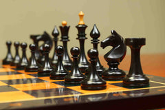 Soviet USSR 1970 Reproduced 4" Chess set in Ebony and Antiqued Boxwood