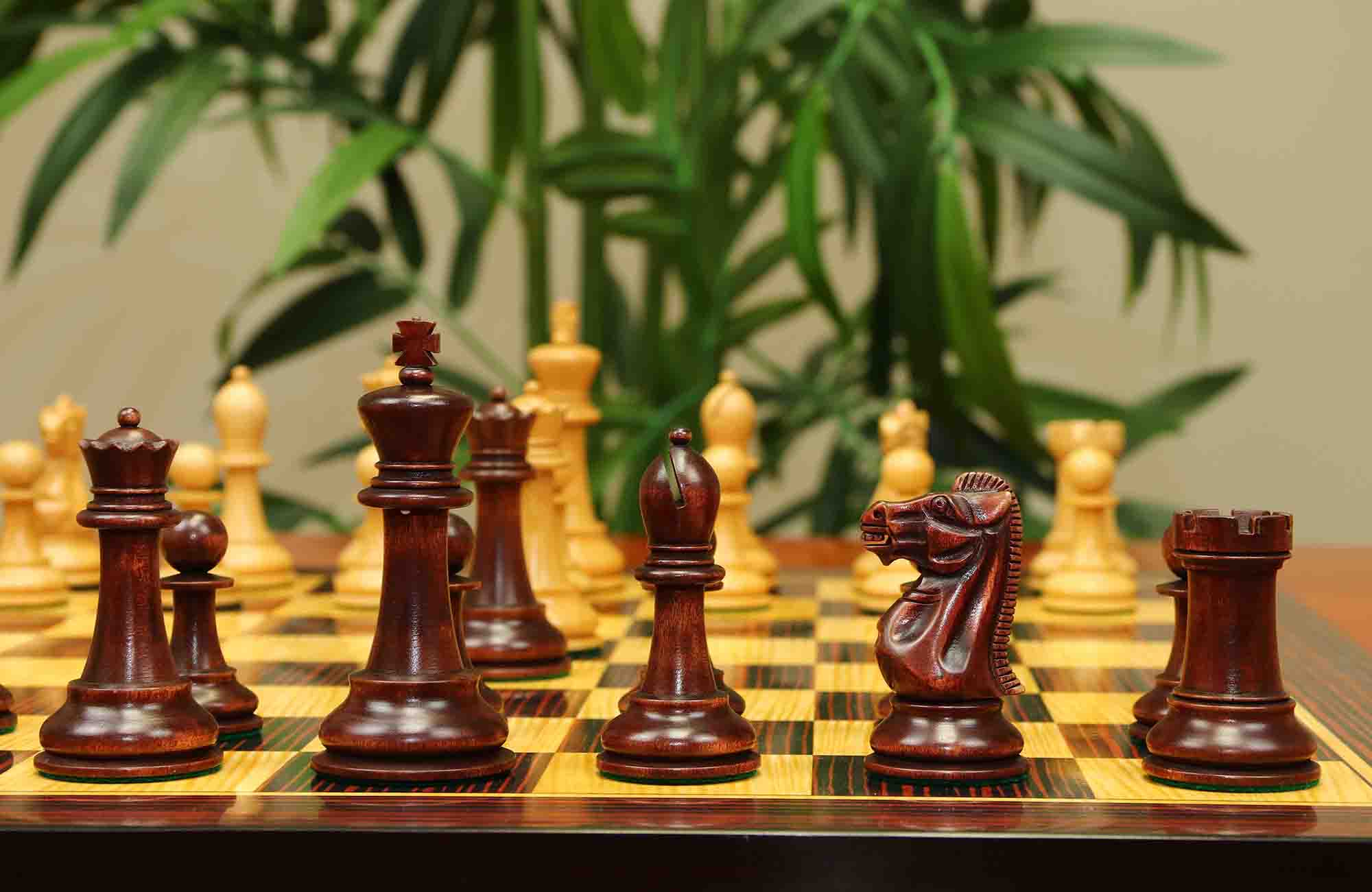 17th Olympiad Havana 1966 Circa Reproduction 3.78" Staunton Chessmen Natural/Mahogany Stained Boxwood