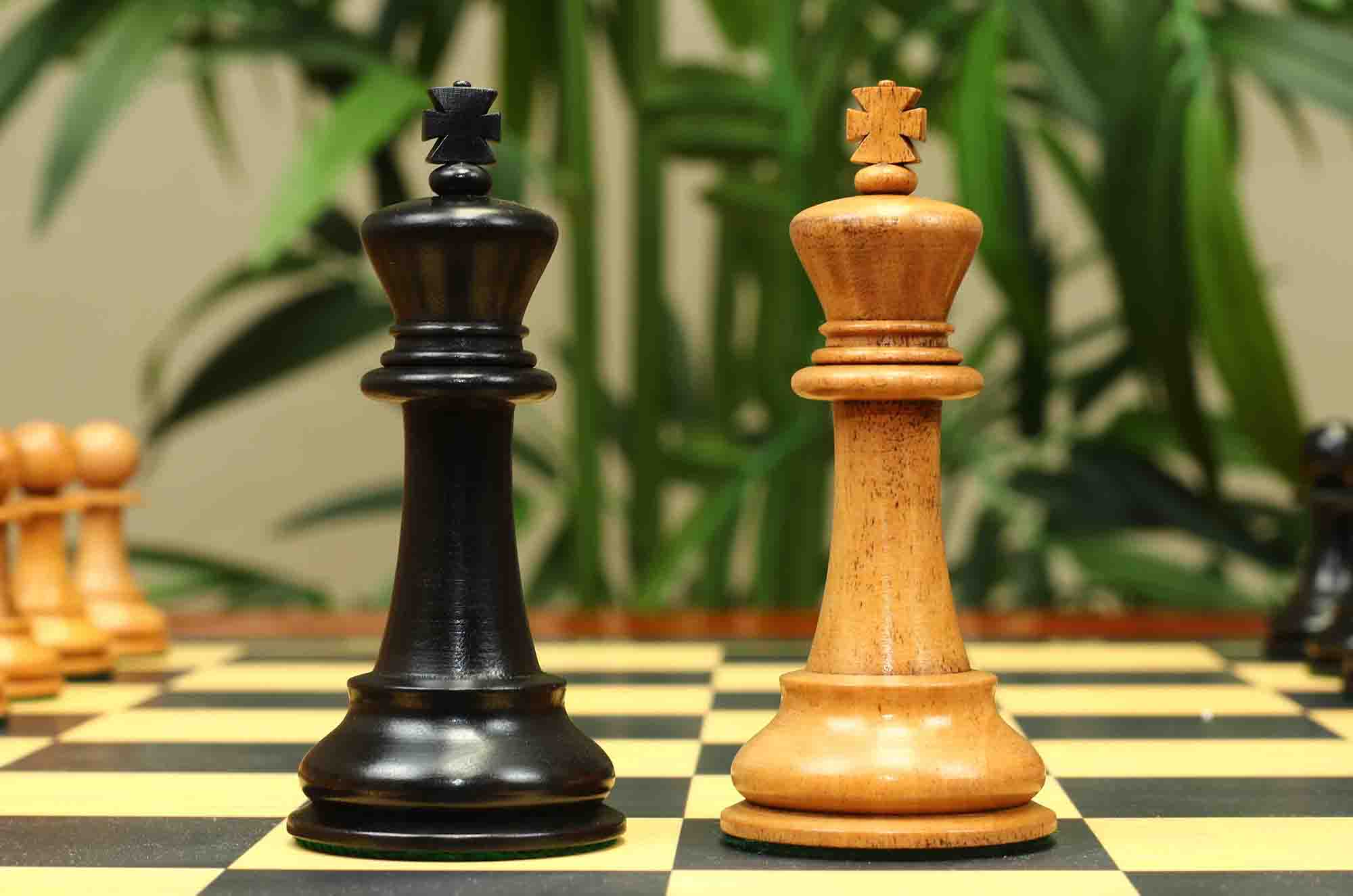 17th Olympiad Havana 1966 Circa Reproduction 3.78" Staunton Chessmen Distressed/Ebonised Boxwood