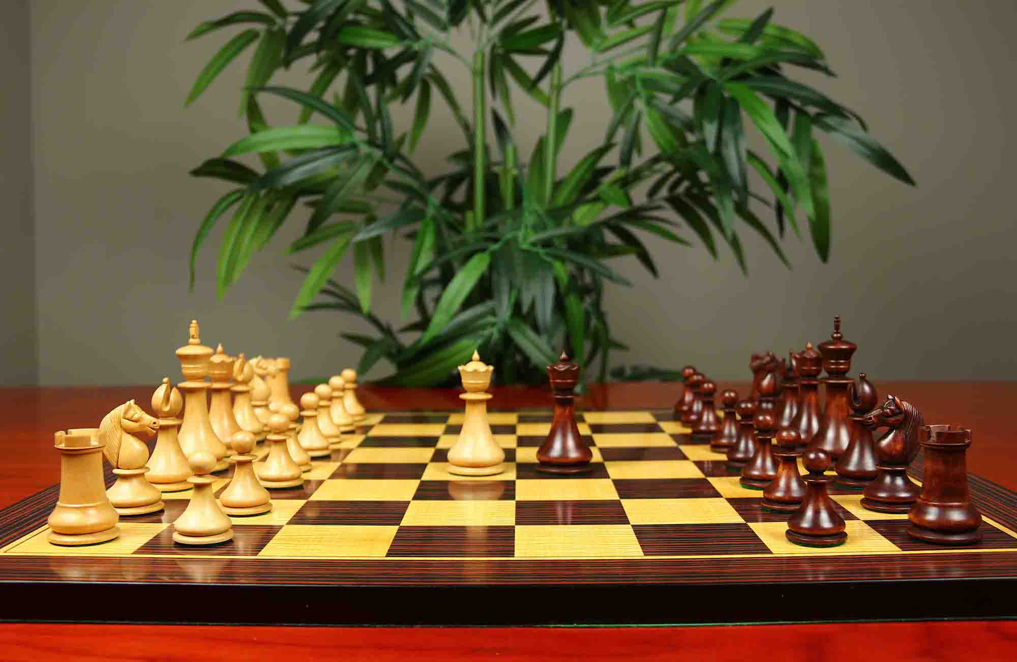 1830 Dublin Style Reproduced Historical Chess Set - 3.75" King Height in Natural & Mahogany Stained Boxwood