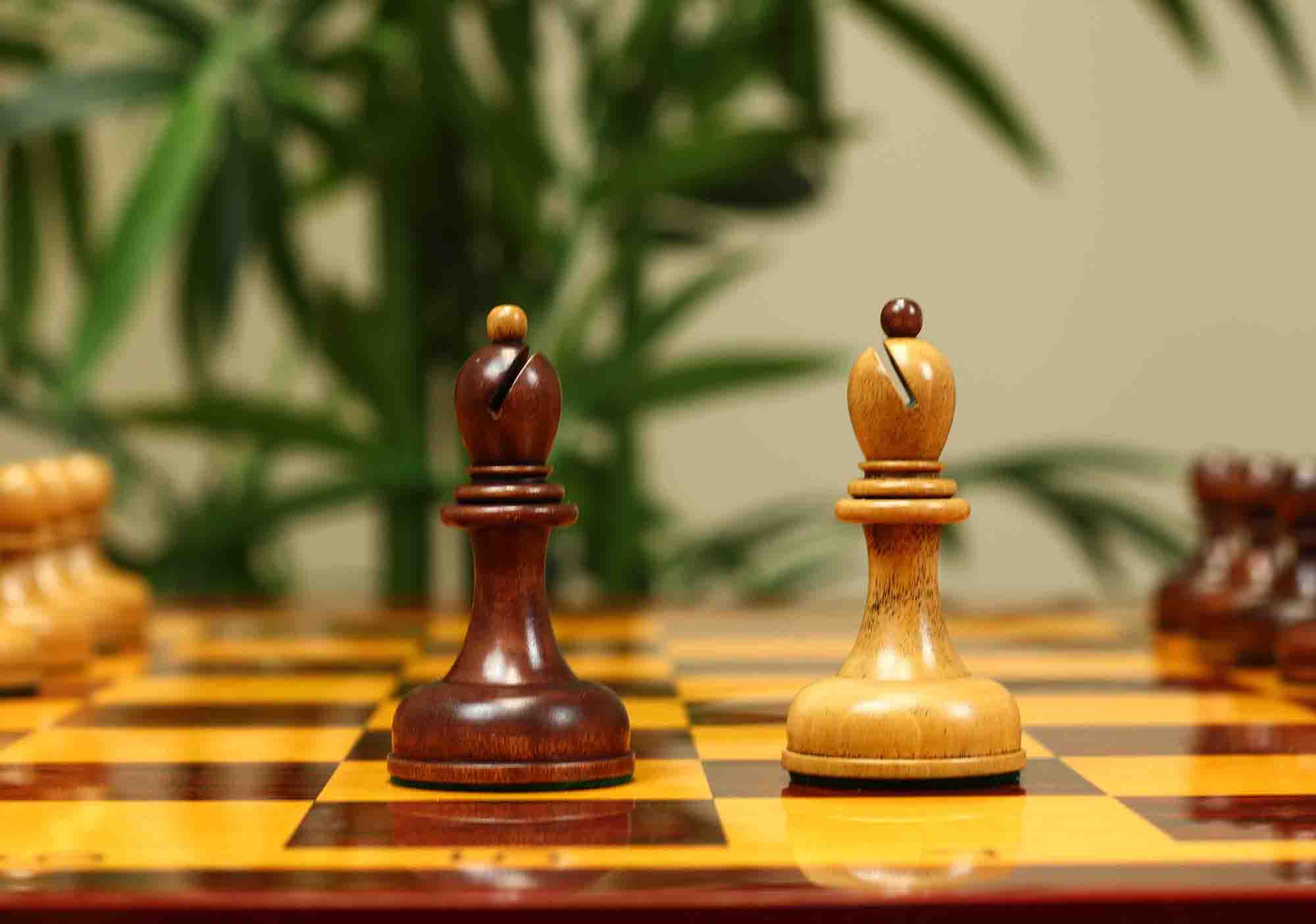 1962 Soviet Championship Historical Reproduced Tal Chess set 4" - Distressed and Mahogany Stained Boxwood