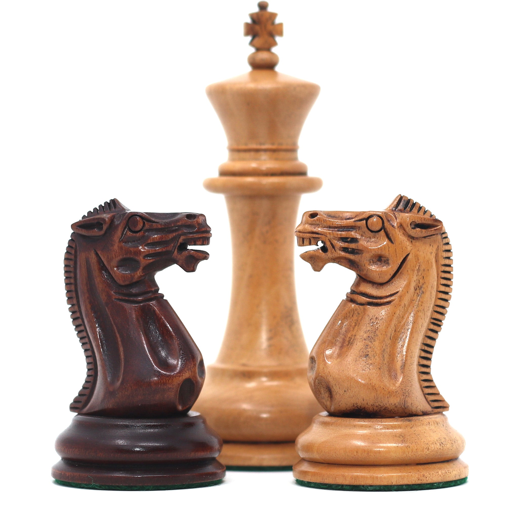 1850-55 Reproduced Staunton 4.4" Mahogany Stained / Antiqued Boxwood Chess Pieces