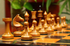 Soviet USSR 1970 Reproduced 4" Chess set in Ebony and Antiqued Boxwood