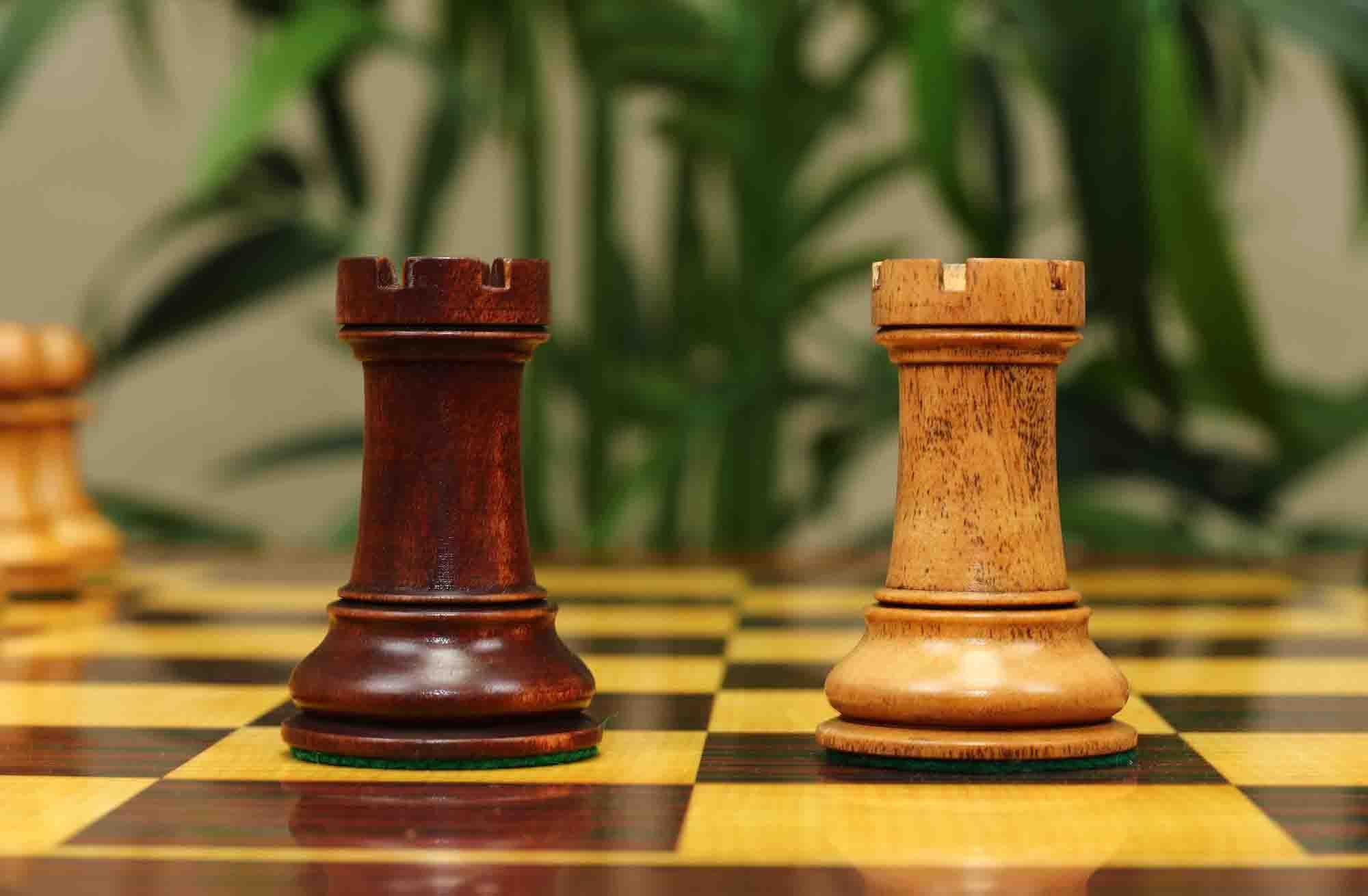 17th Olympiad Havana 1966 Circa Reproduction 3.78" Staunton Chessmen Distressed/Mahogany Stained Boxwood