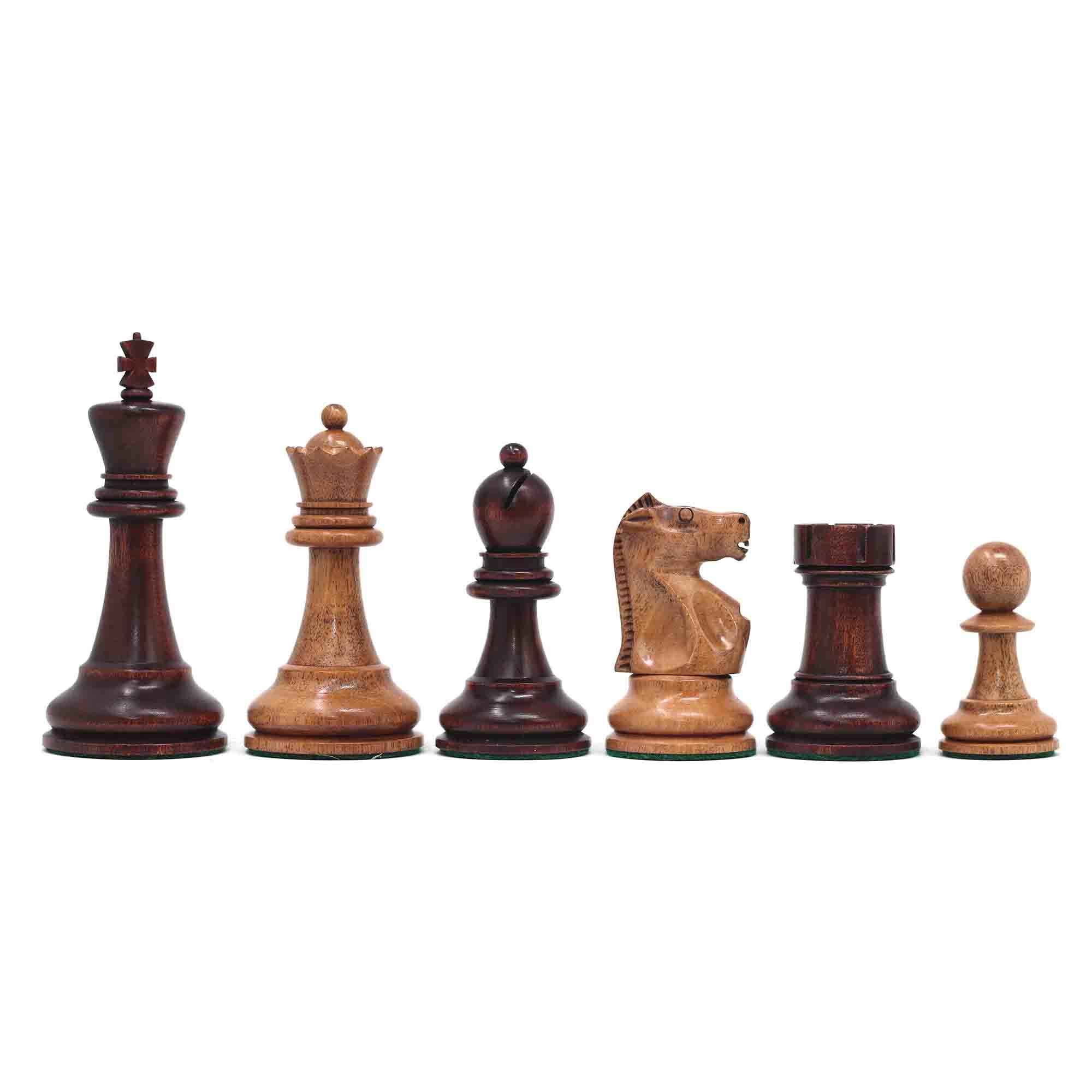 Fischer-Spassky / 1972 World Championship 3.75" Distressed Boxwood/Mahogany Stained Chessmen