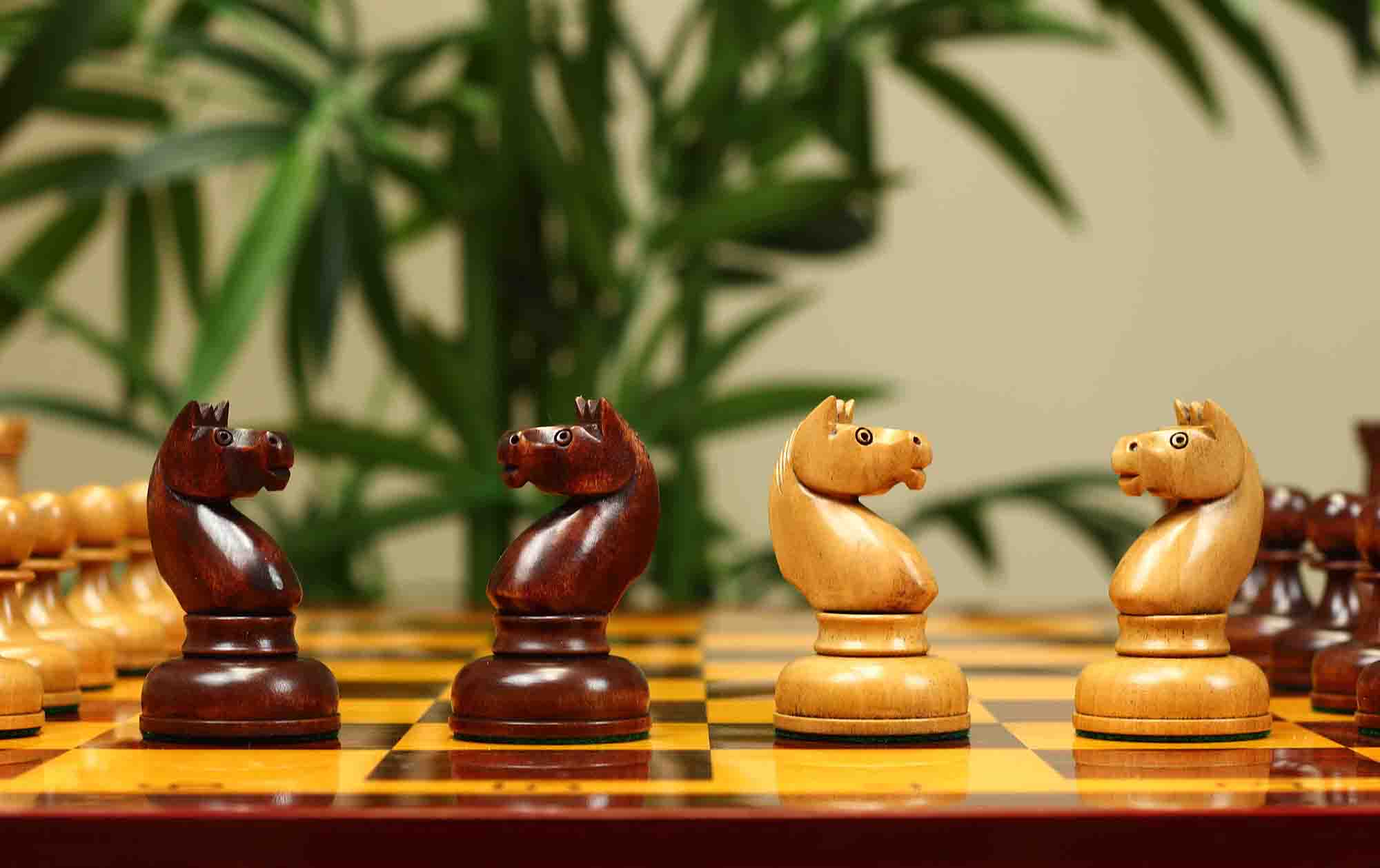 1962 Soviet Championship Historical Reproduced Tal Chess set 4" - Distressed and Mahogany Stained Boxwood