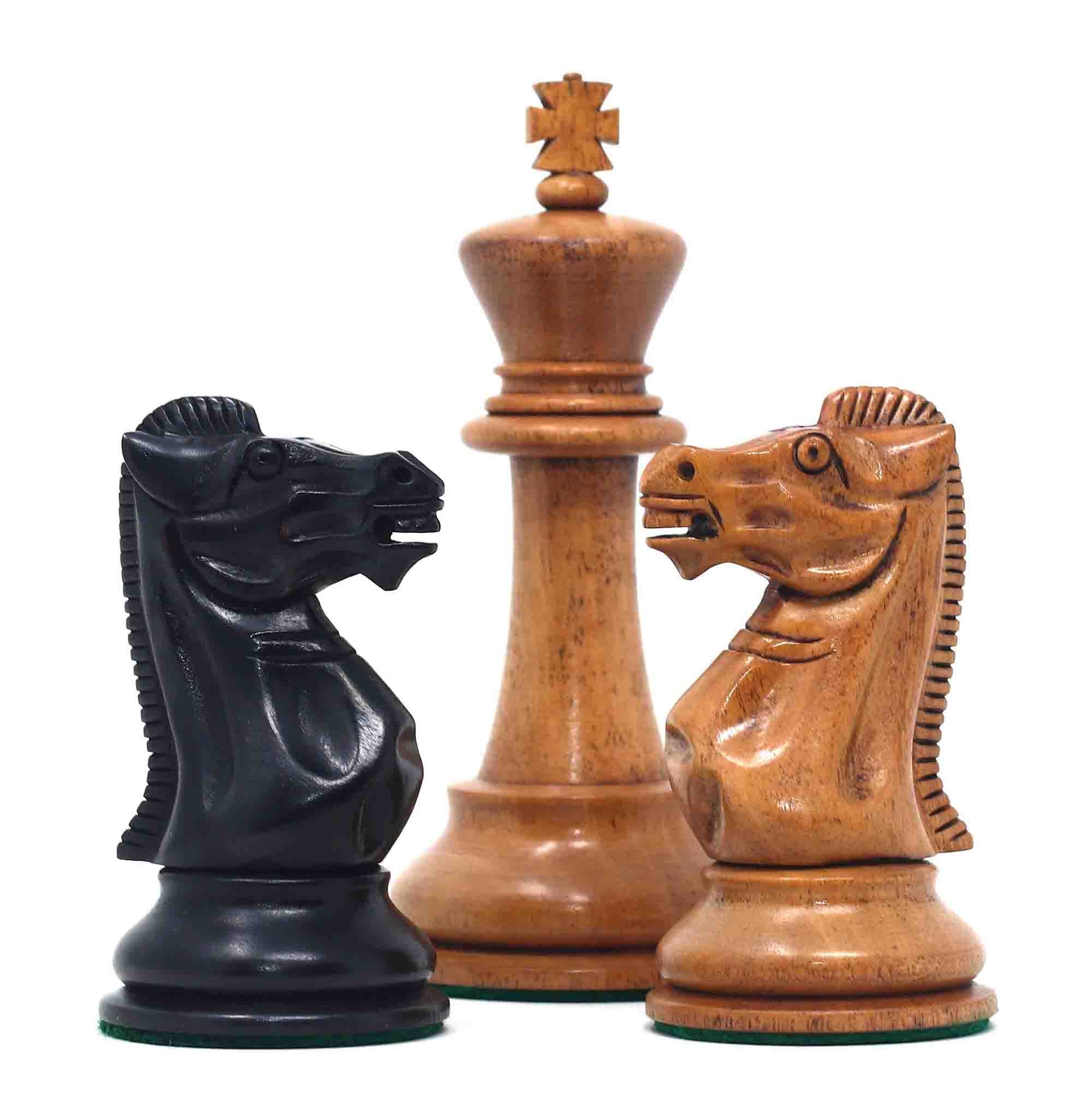 17th Olympiad Havana 1966 Circa Reproduction 3.78" Staunton Chessmen Distressed/Ebonised Boxwood