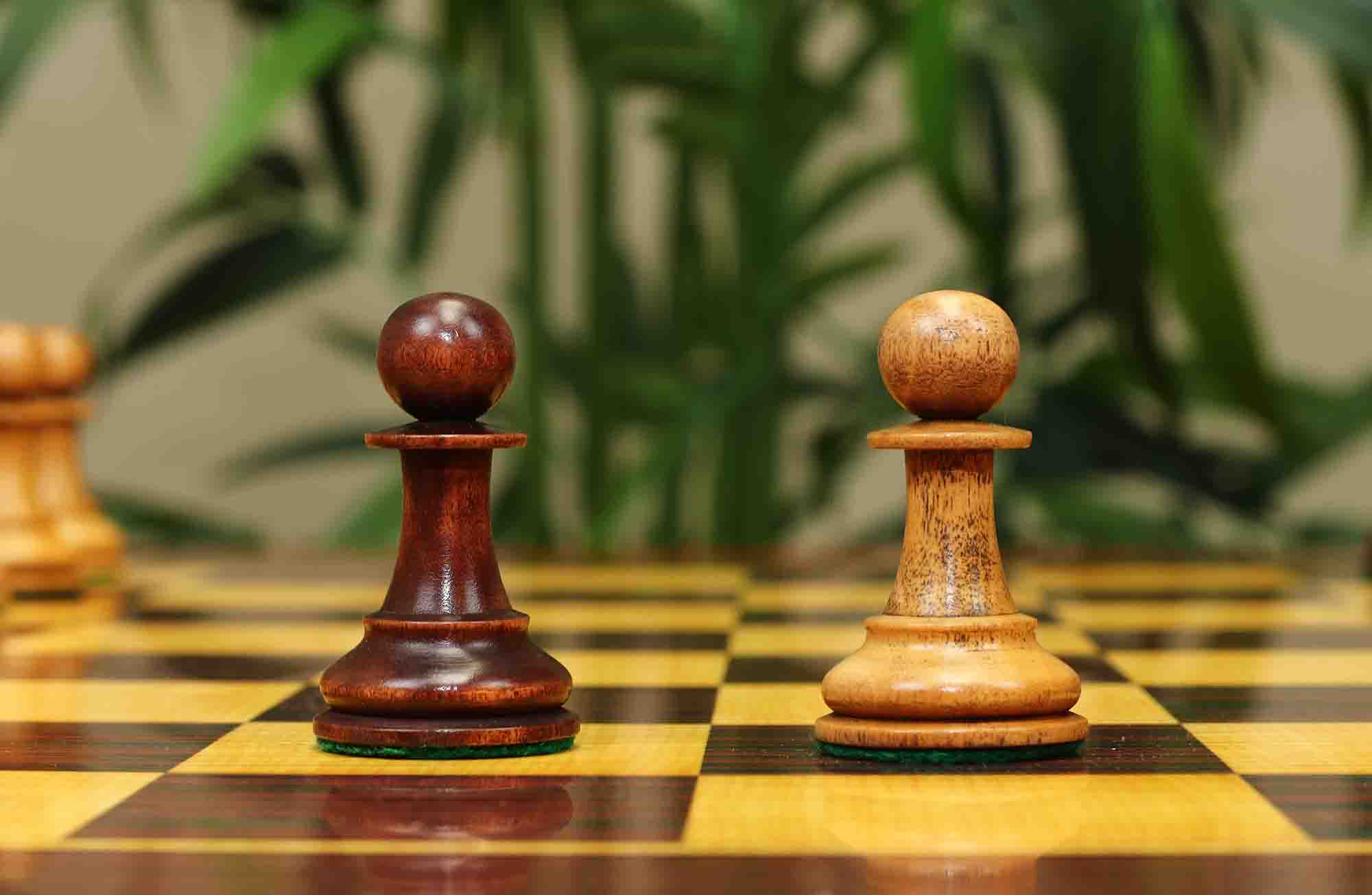 17th Olympiad Havana 1966 Circa Reproduction 3.78" Staunton Chessmen Distressed/Mahogany Stained Boxwood