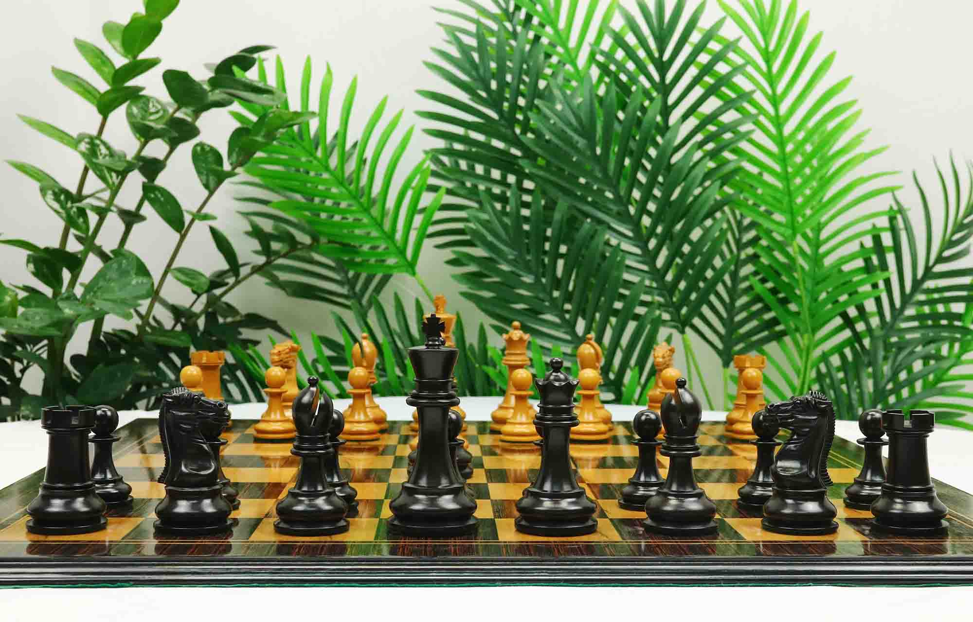 Reproduction BCC 1900-01 Edition Staunton Stroud Club Size 4.4" Antiqued Boxwood & Ebony Chessmen