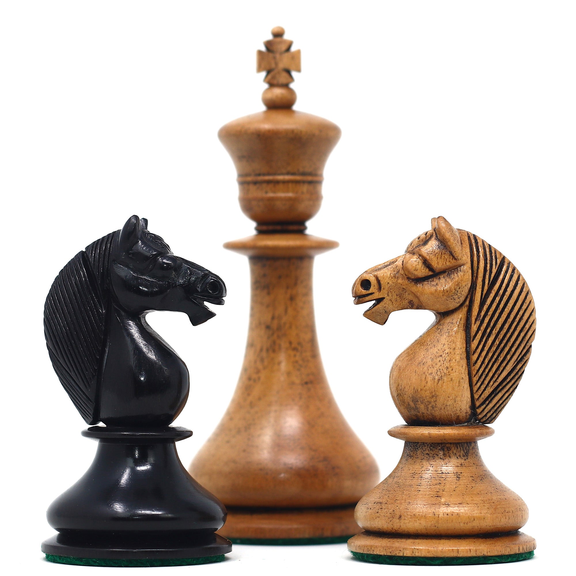 1830 Dublin Style Reproduced Historical Chess Set - 3.75" King Height in Distressed Boxwood & Ebony Wood