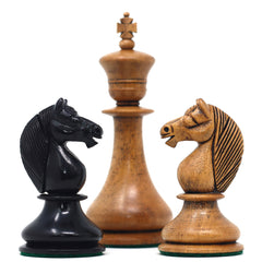 1830 Dublin Style Reproduced Historical Chess Set - 3.75" King Height in Distressed Boxwood & Ebony Wood