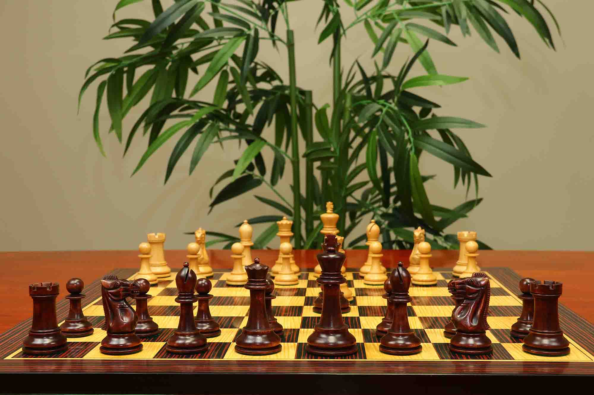 17th Olympiad Havana 1966 Circa Reproduction 3.78" Staunton Chessmen Natural/Mahogany Stained Boxwood