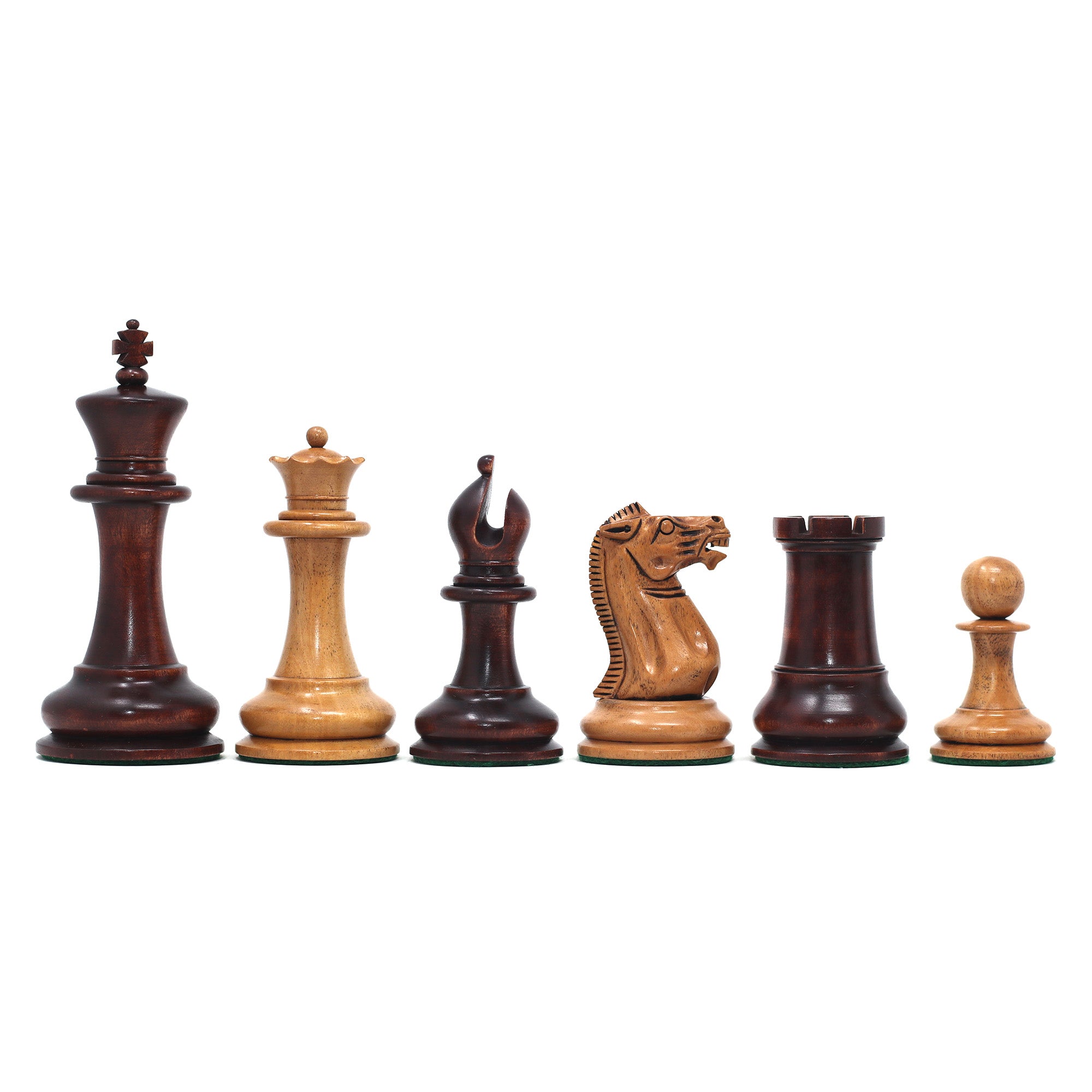 1850-55 Reproduced Staunton 4.4" Mahogany Stained / Antiqued Boxwood Chess Pieces