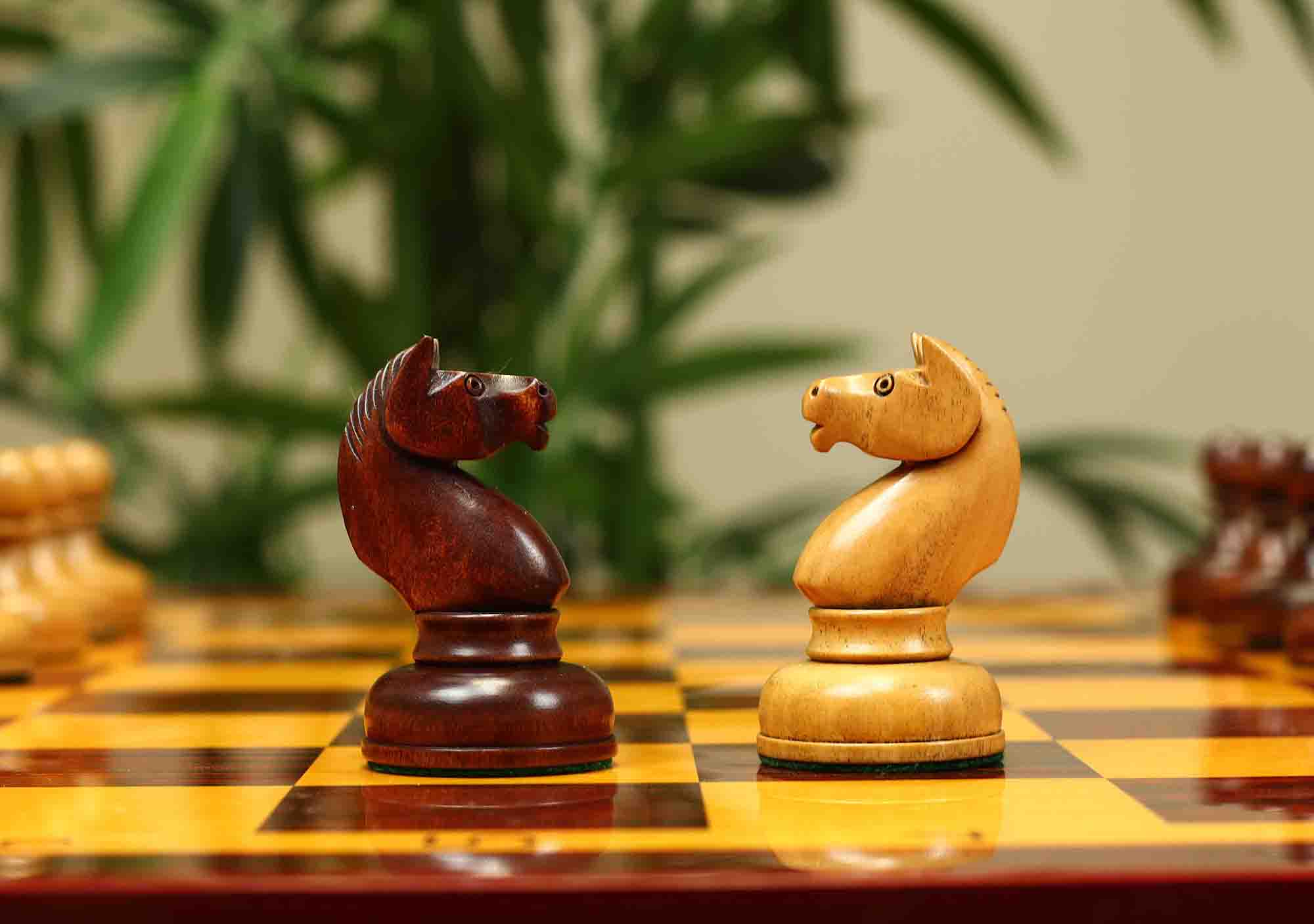 1962 Soviet Championship Historical Reproduced Tal Chess set 4" - Distressed and Mahogany Stained Boxwood