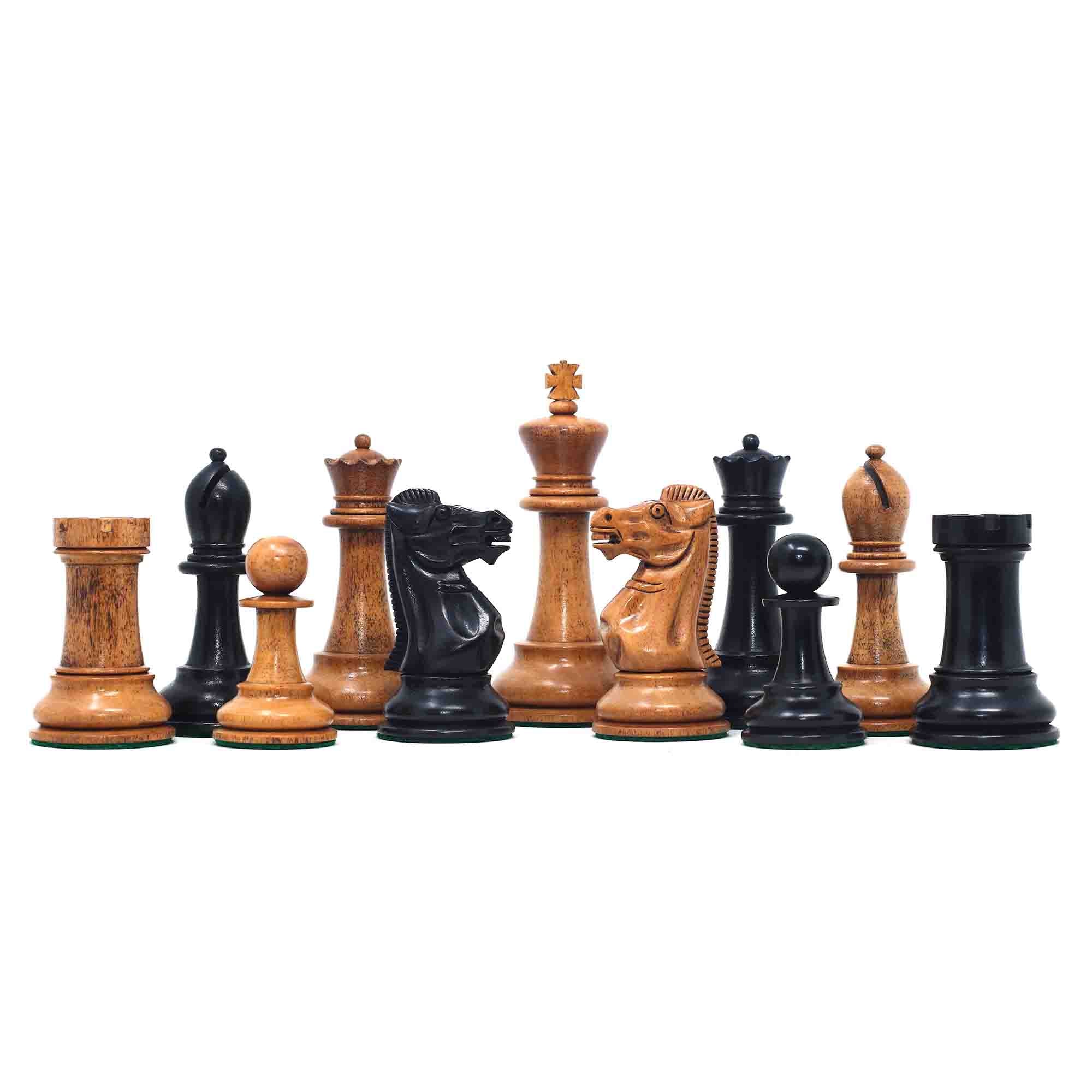 17th Olympiad Havana 1966 Circa Reproduction 3.78" Staunton Chessmen Distressed/Ebonised Boxwood