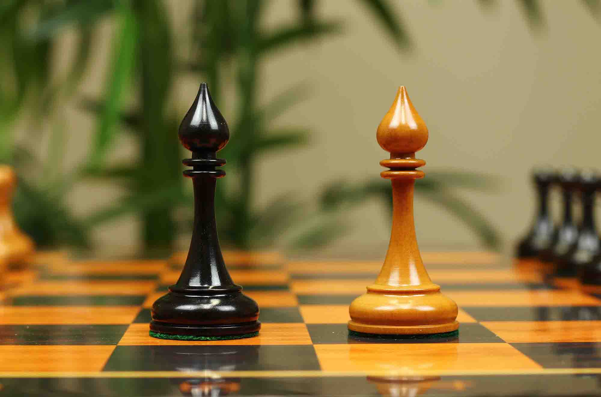 Soviet USSR 1970 Reproduced 4" Chess set in Ebony and Antiqued Boxwood