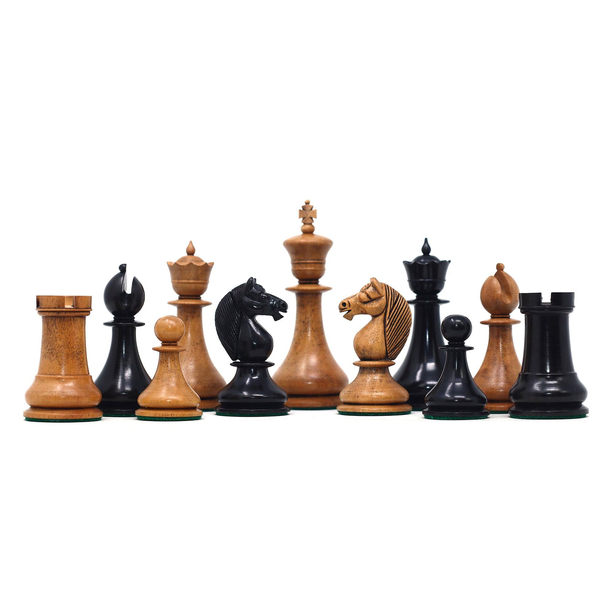 1830 Dublin Style Reproduced Historical Chess Set - 3.75" King Height in Distressed Boxwood & Ebony Wood