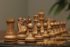 Anderson 1855-60 Reproduced 4.4" Staunton Chessmen in Distressed Boxwood/Mahogany Stained Boxwood