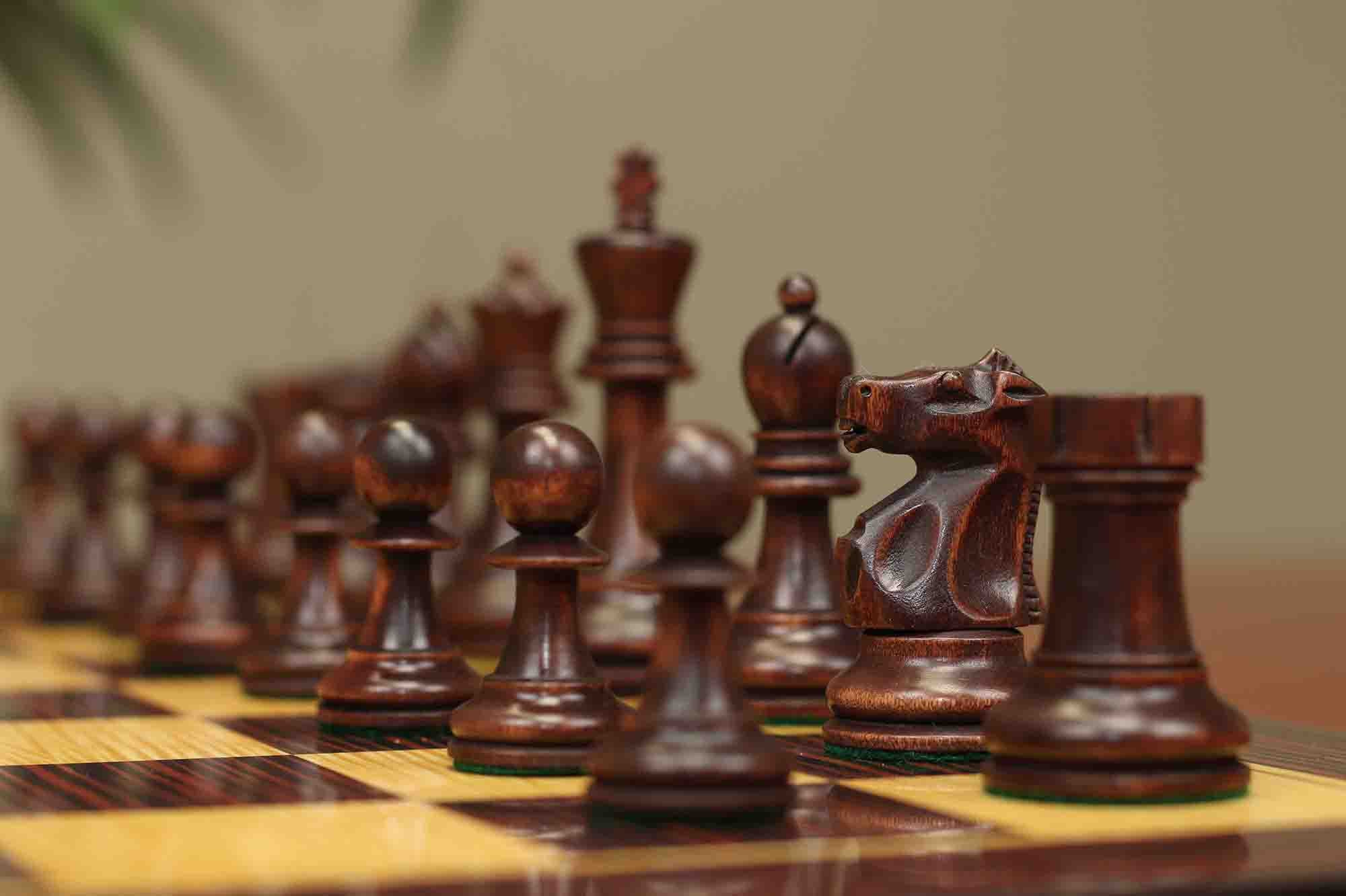 Fischer-Spassky / 1972 World Championship 3.75" Natural Boxwood/Mahogany Stained Chessmen