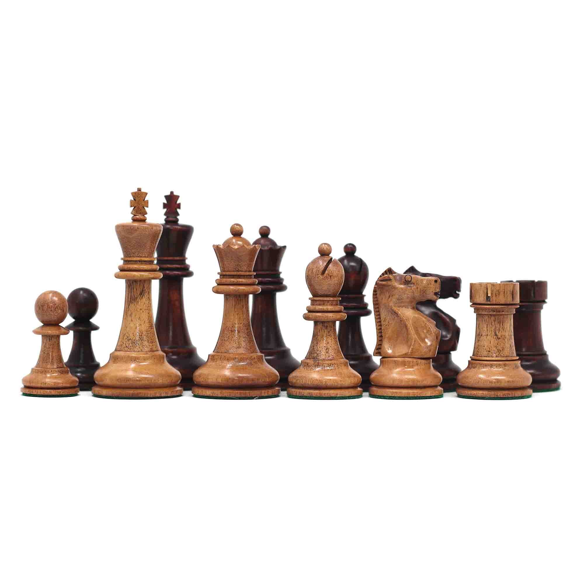 Fischer-Spassky / 1972 World Championship 3.75" Distressed Boxwood/Mahogany Stained Chessmen