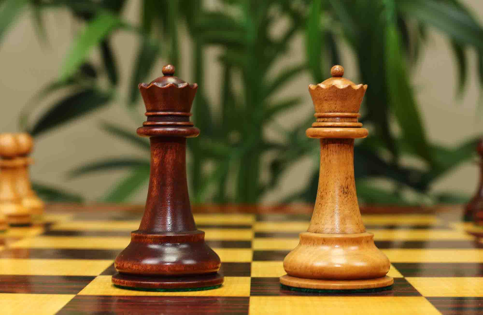 17th Olympiad Havana 1966 Circa Reproduction 3.78" Staunton Chessmen Distressed/Mahogany Stained Boxwood