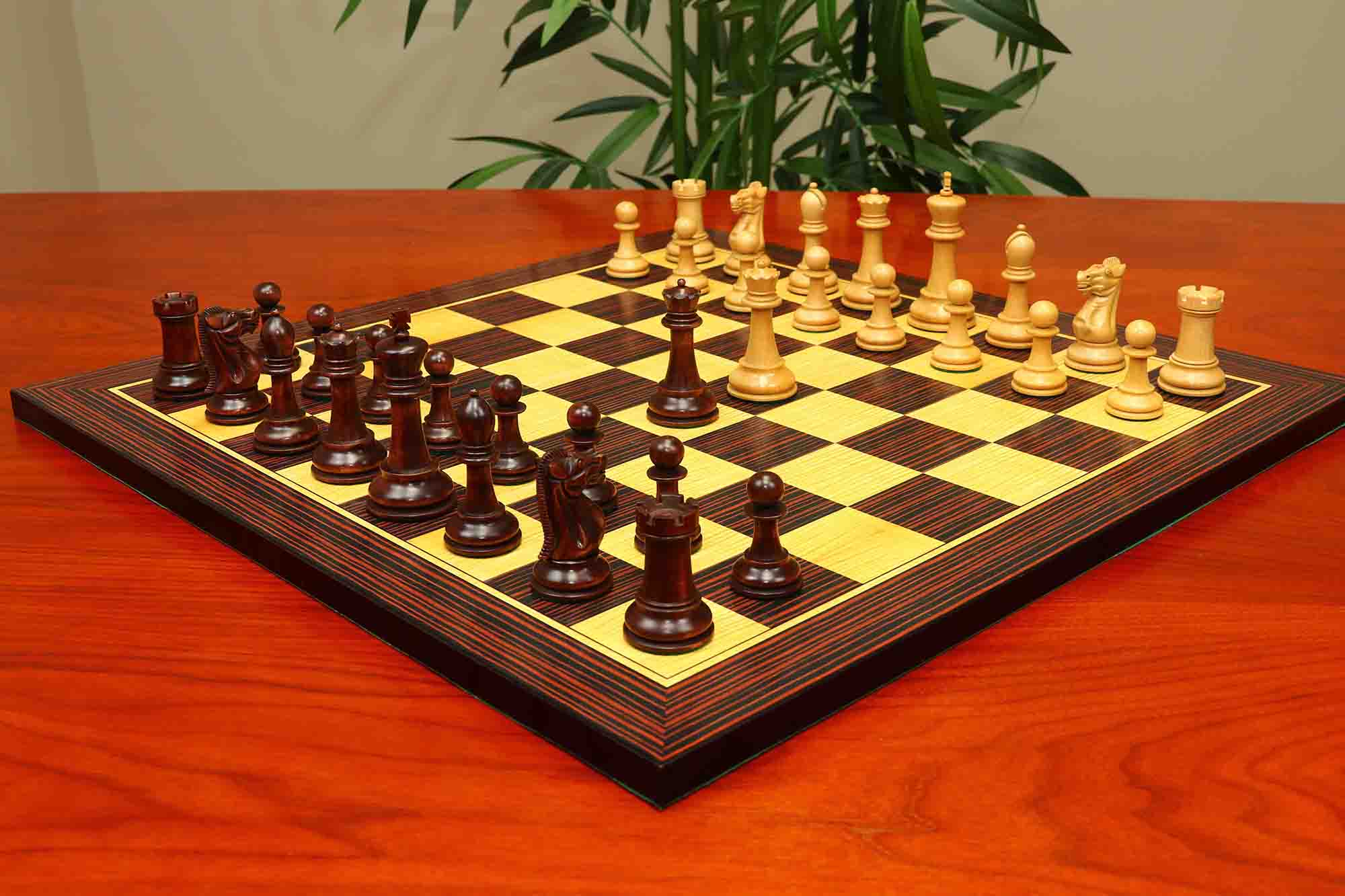 17th Olympiad Havana 1966 Circa Reproduction 3.78" Staunton Chessmen Natural/Mahogany Stained Boxwood