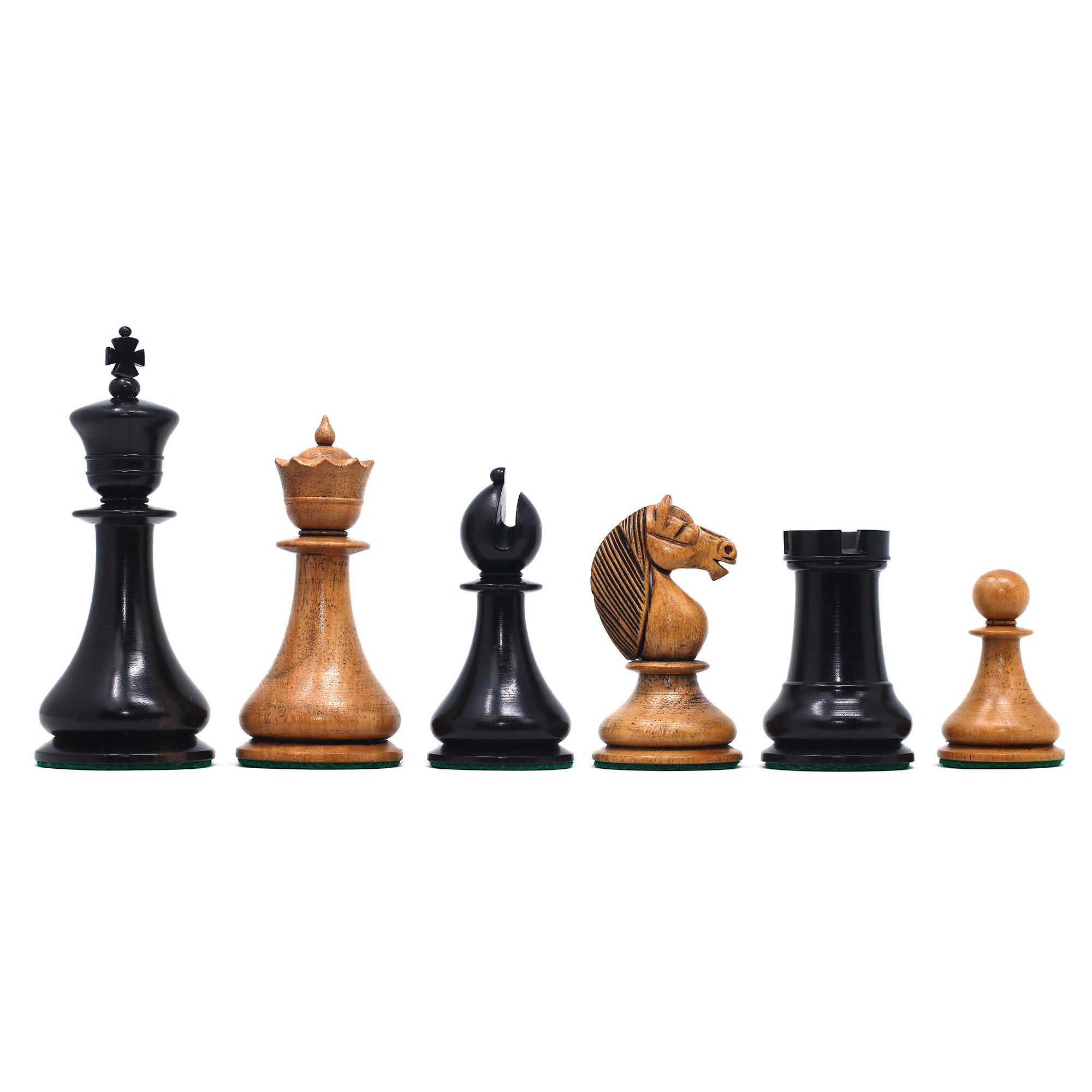 1830 Dublin Style Reproduced Historical Chess Set - 3.75" King Height in Distressed Boxwood & Ebony Wood